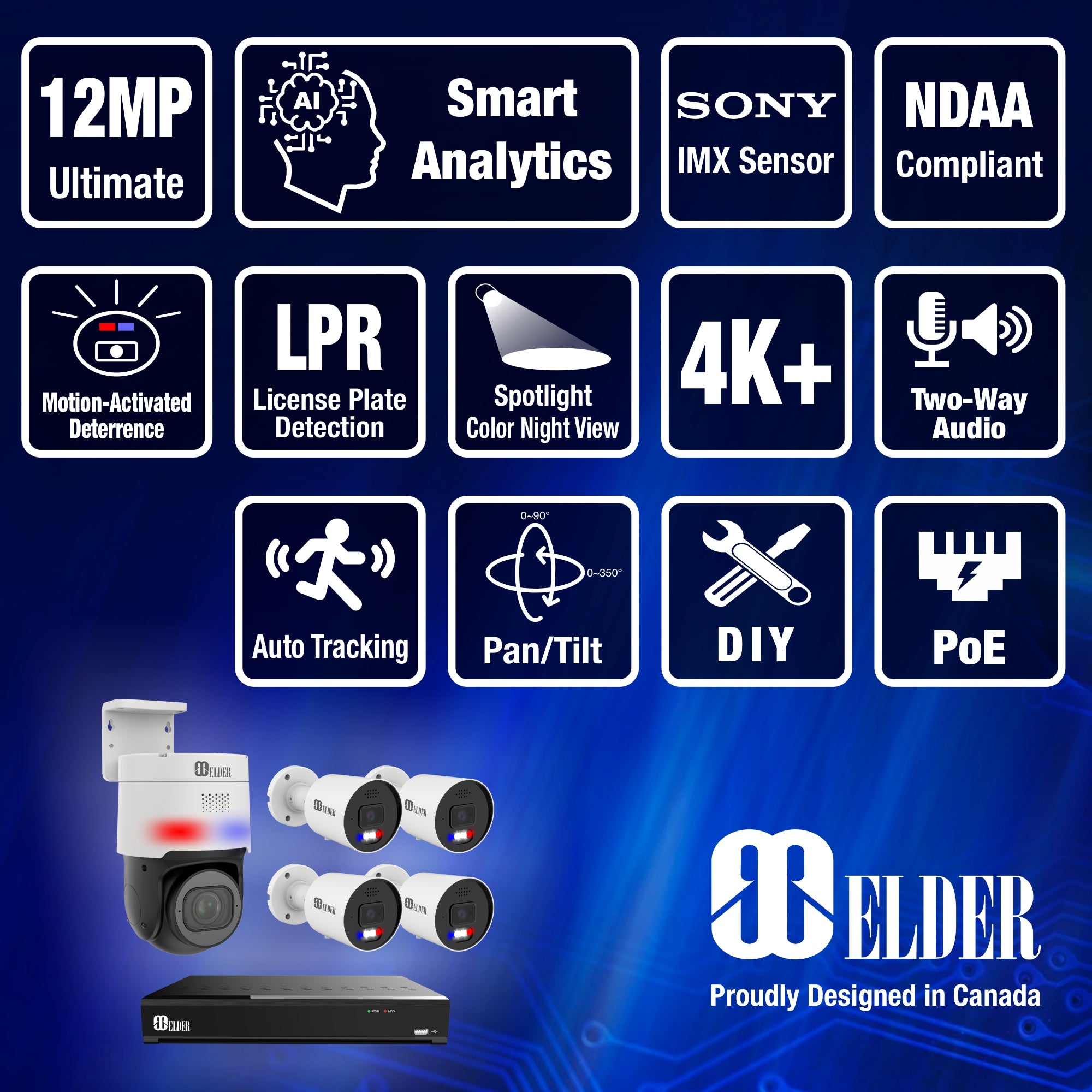 12MP Security Camera System with PTZ Camera and 12MP Surveillance IP Cameras Outdoor