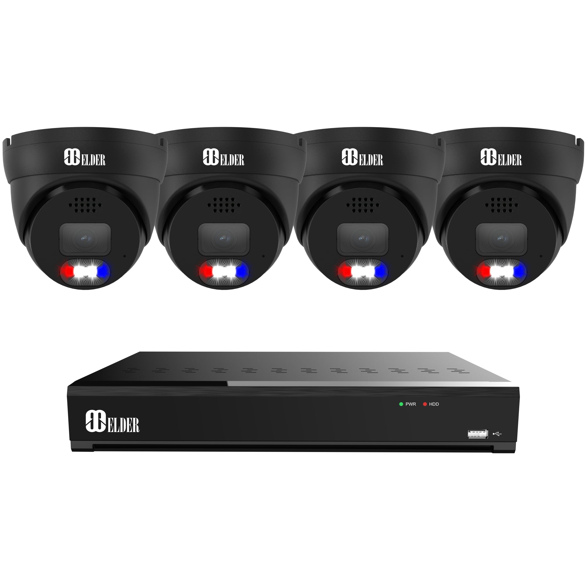 12MP Security Camera System with Red and Blue Deterrence from Nocturnal 12MP Surveillance Security Camera System Elder Series - Black