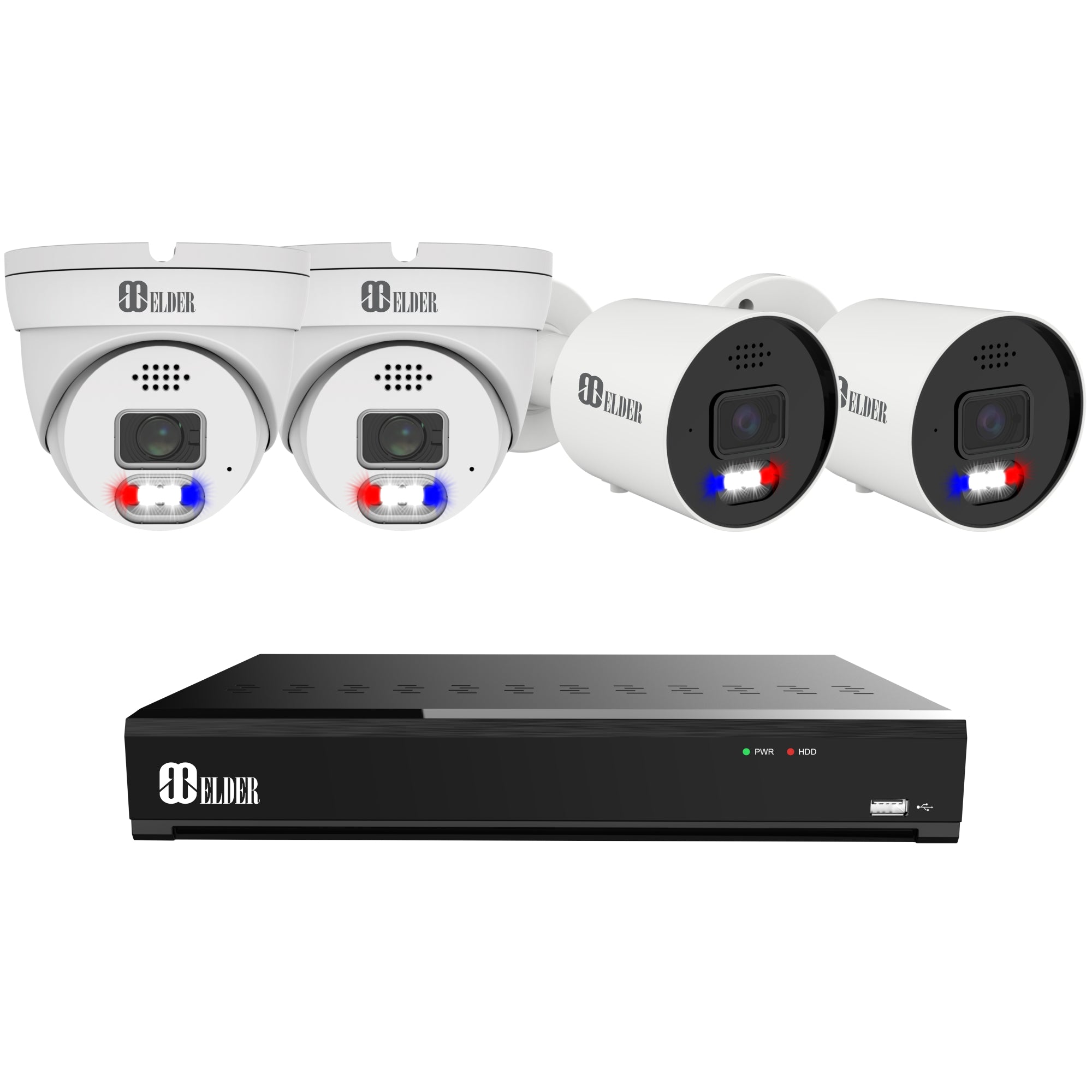 12MP Security Camera System PoE NVR with Red and Blue Deterrence from Nocturnal Security Camera System Elder Series