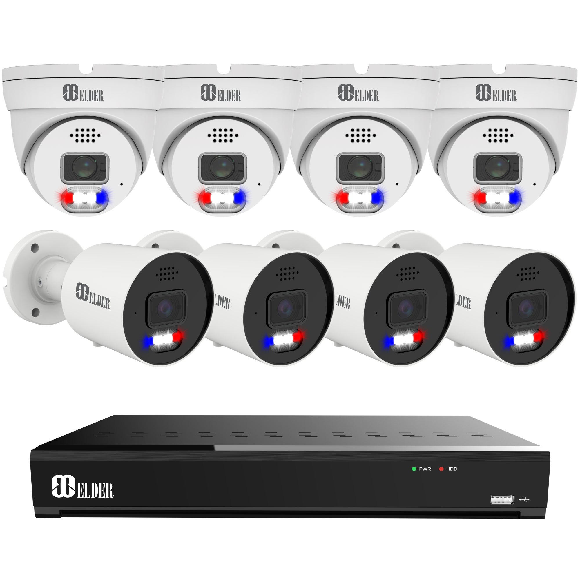 12MP Security Camera System NVR PoE with Red and Blue Deterrence from Nocturnal Security Camera System Elder Series