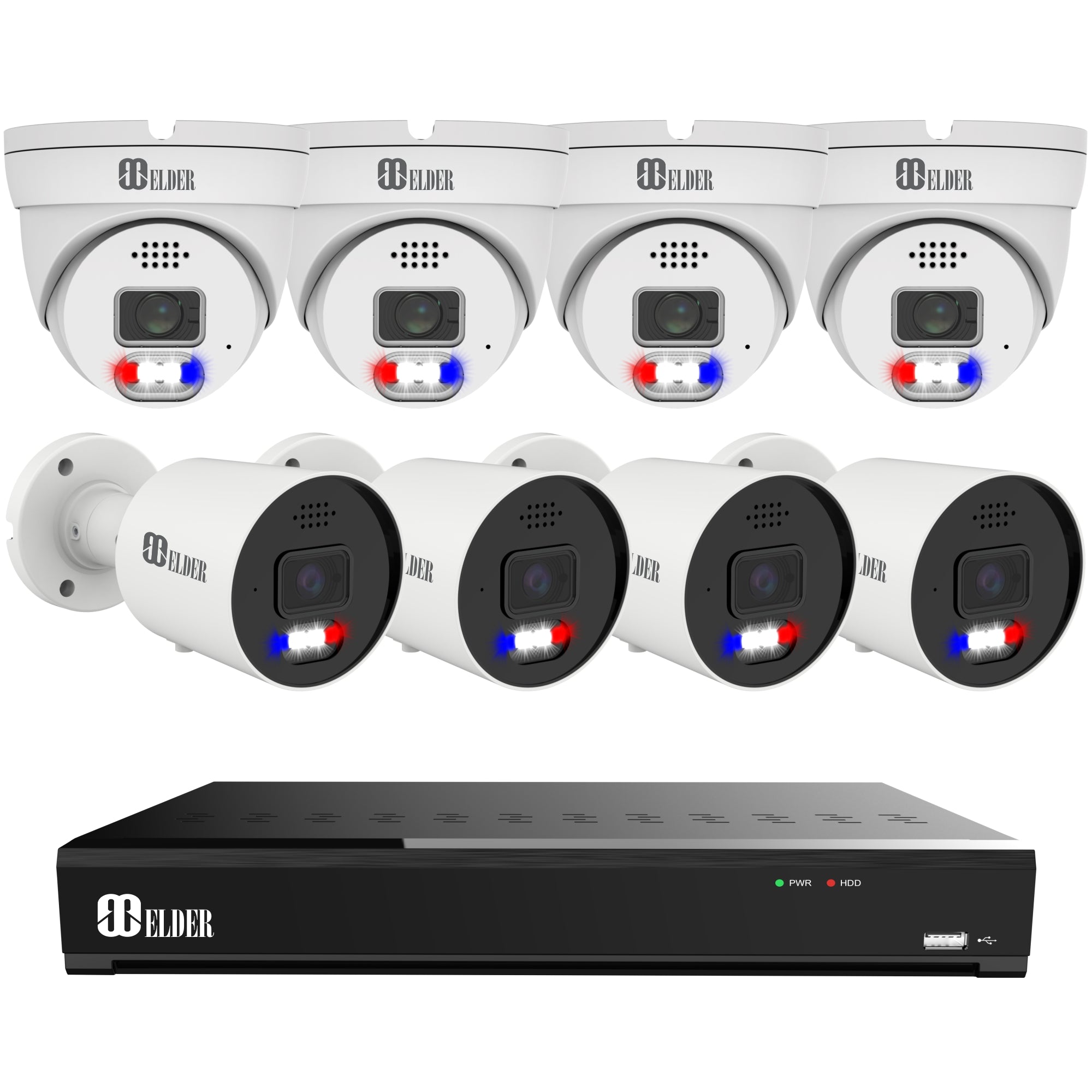 4K Security Camera System with Red and Blue Deterrence from Nocturnal Security Camera System Elder Series