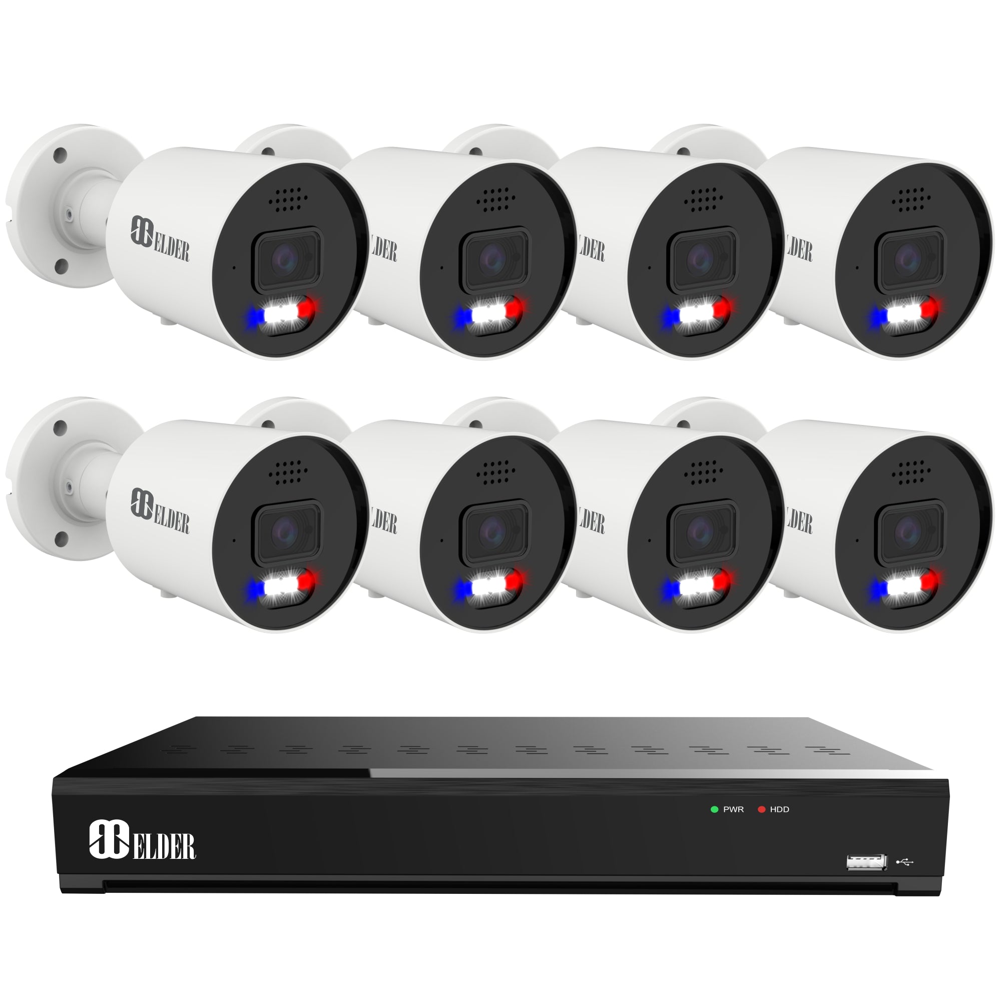 12MP Security Camera System with Red and Blue Deterrence from Nocturnal Surveillance Security Camera System Elder Series