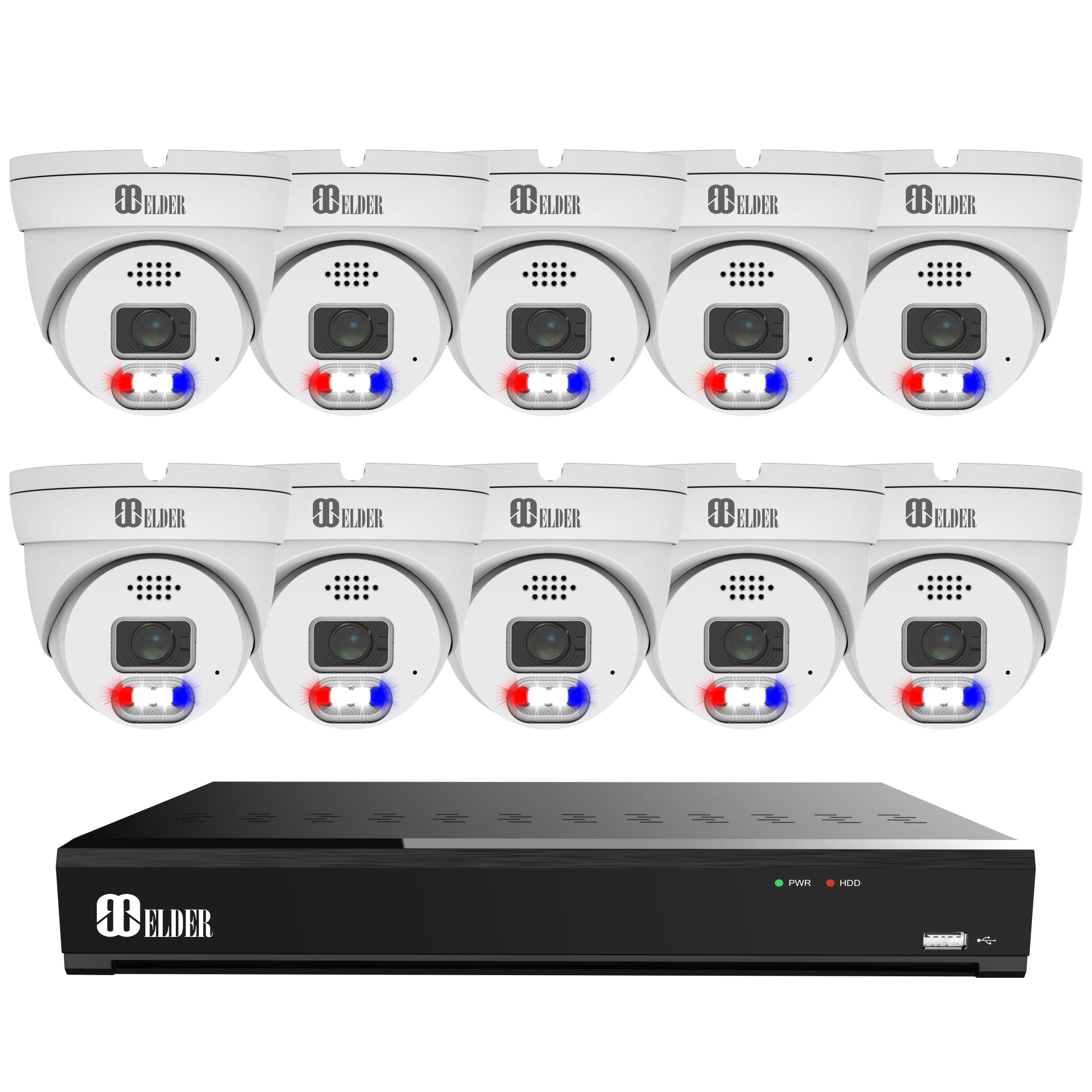 12MP Security Camera System 10-Camera with Red and Blue Deterrence from Nocturnal 4K+ Security Camera System Elder Series