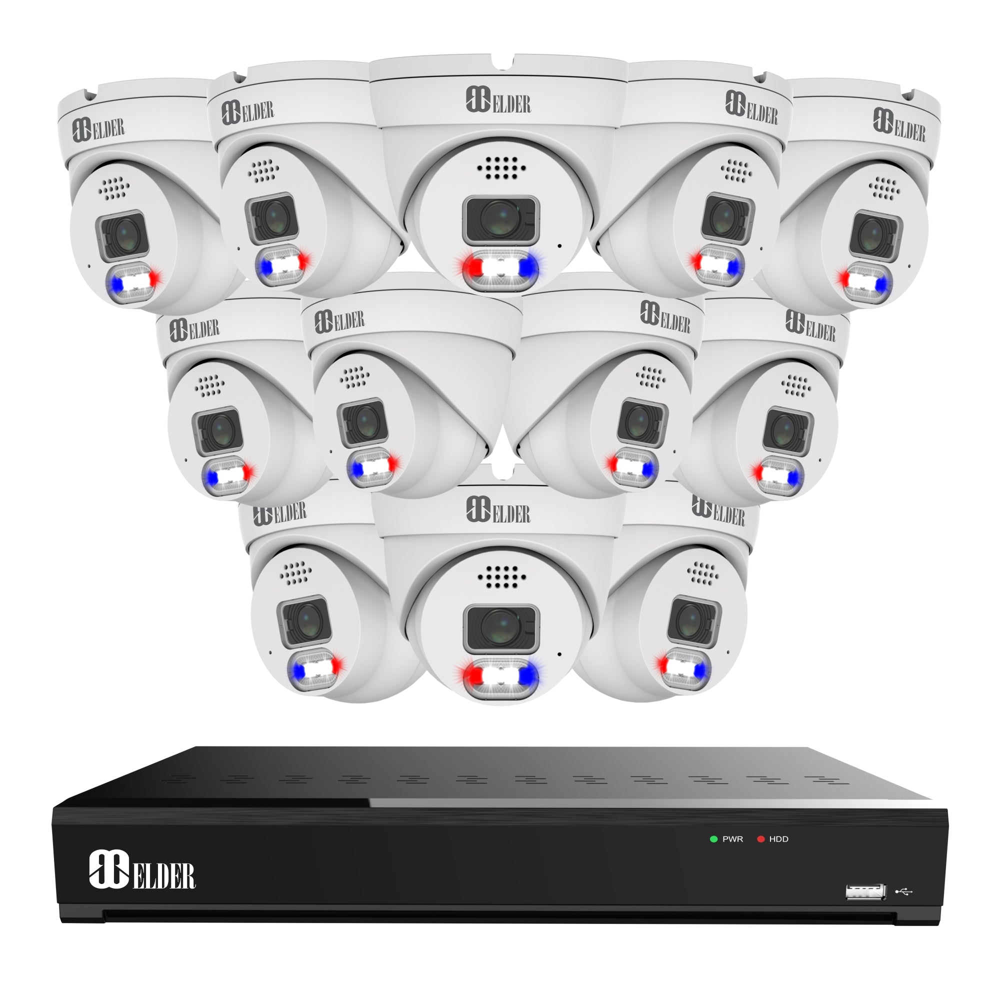 12MP Security Camera System 12-Camera with Red and Blue Deterrence from Nocturnal 4K+ Security Camera System Elder Series