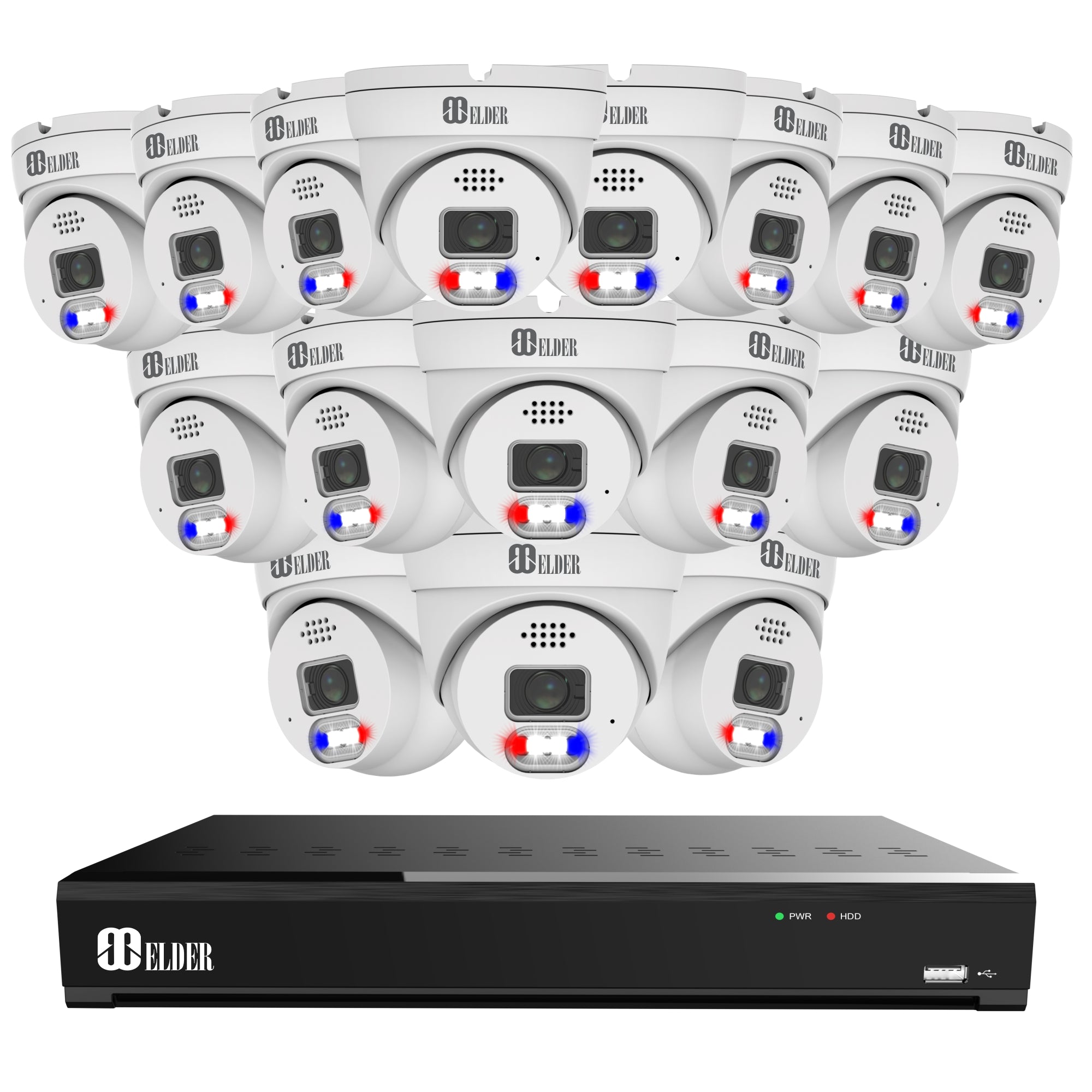 12MP Security Camera System 16-Camera with Red and Blue Deterrence from Nocturnal 4K+ Security Camera System Elder Series
