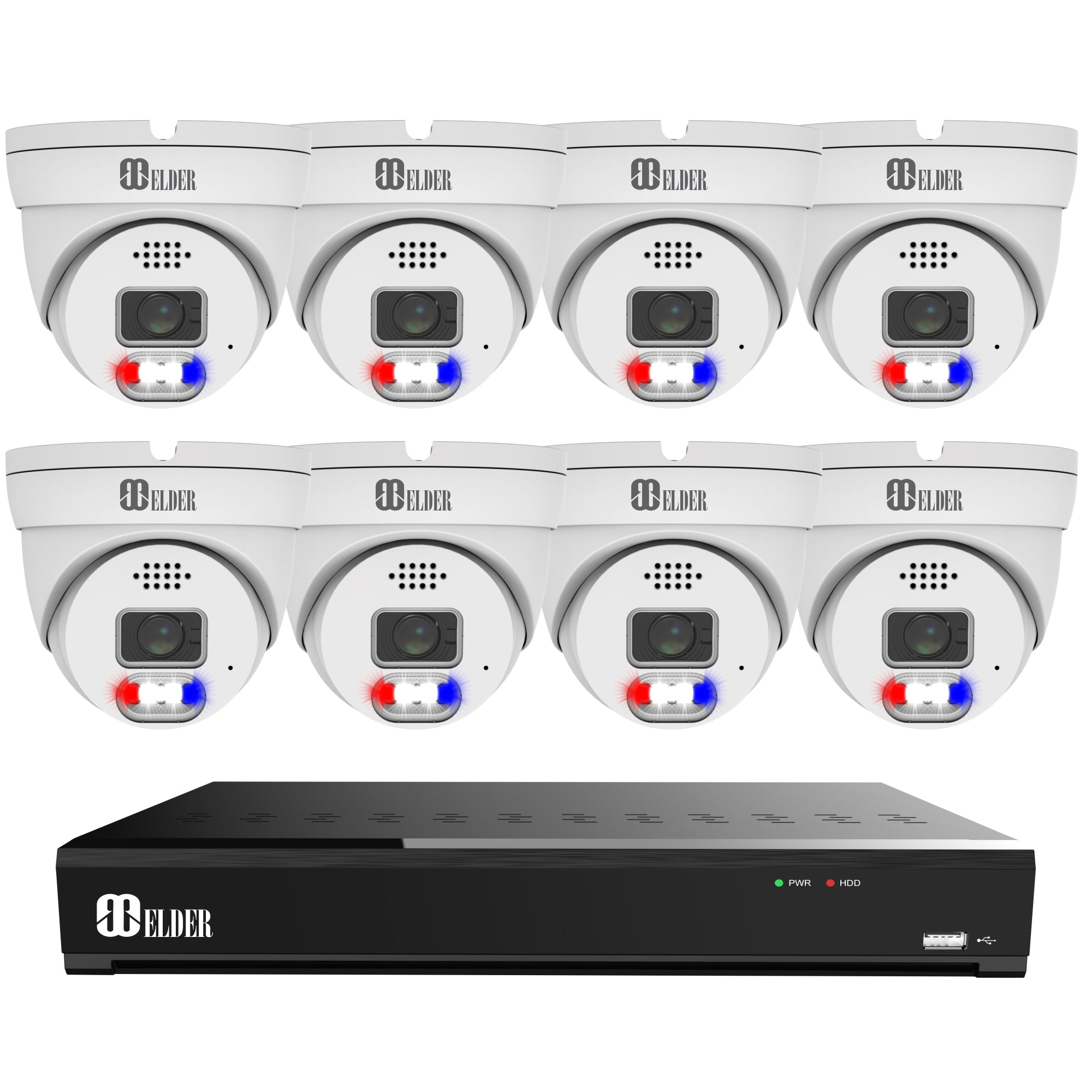 12MP Security Camera System with Red and Blue Deterrence from Nocturnal Surveillance Security Camera System Elder Series