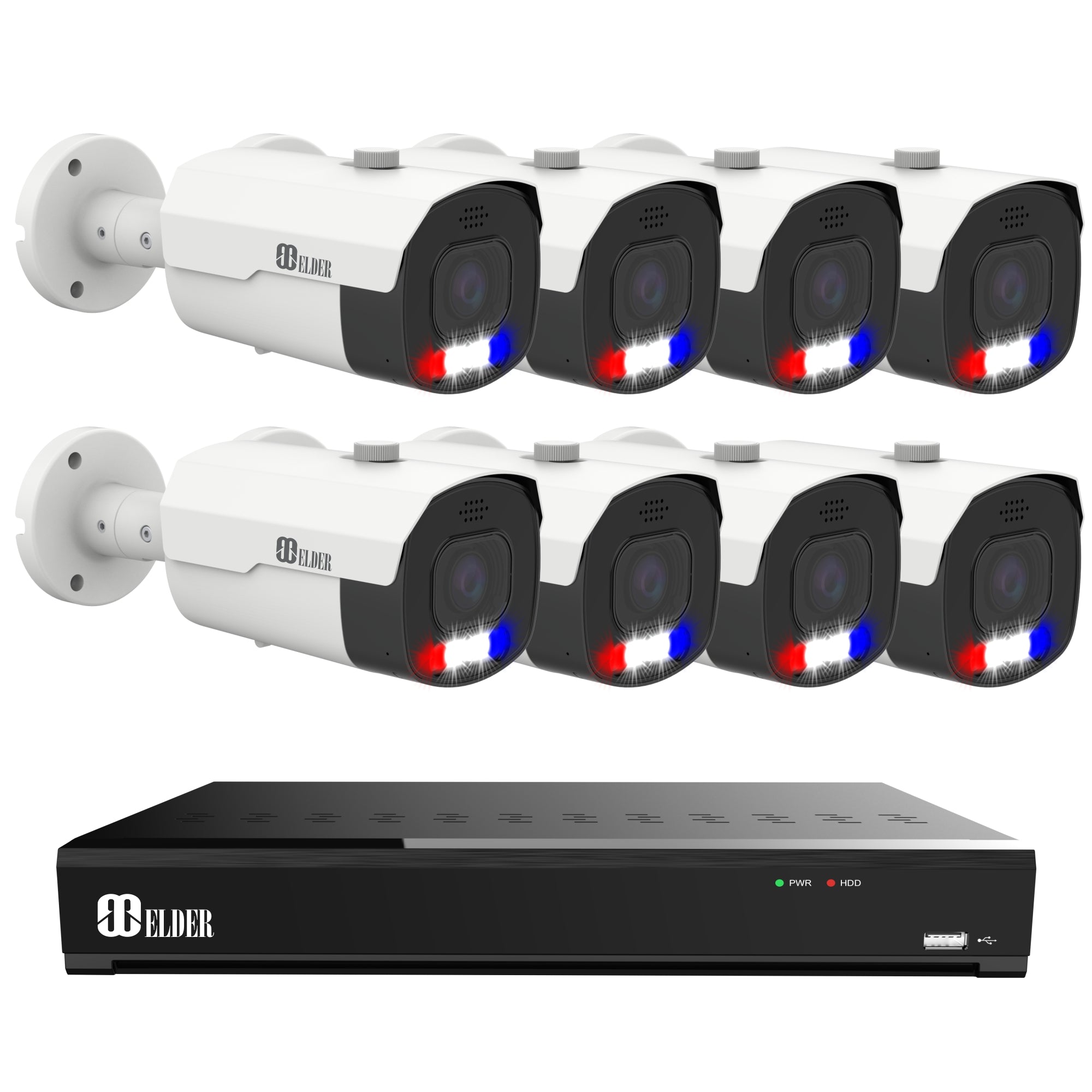 4K Security Camera System Motorized with Red and Blue Deterrence from Nocturnal Security Camera System Elder Series