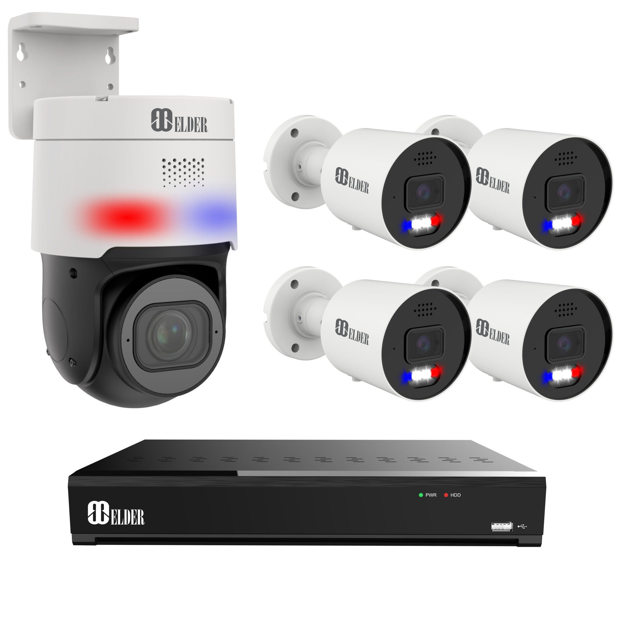 Elder AI 12MP Security Camera System PTZ NVR 8Ch PoE, 5-Camera Smart D