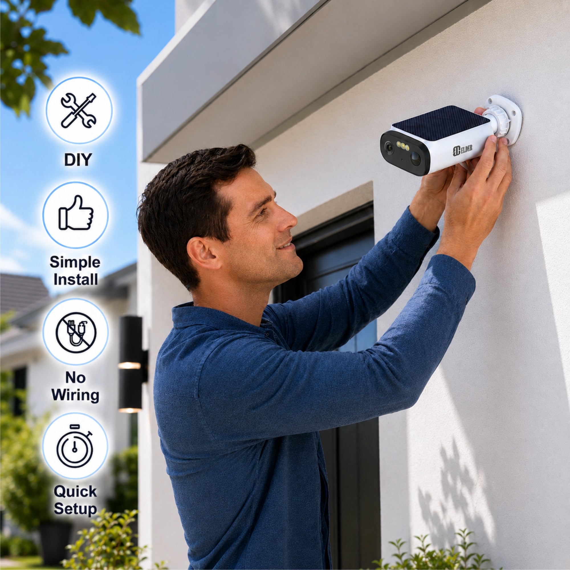 Elder 3K Solar Wireless Security Camera Outdoor DIY with Easy Installation, Quick and Simple Setup and Wire-Free