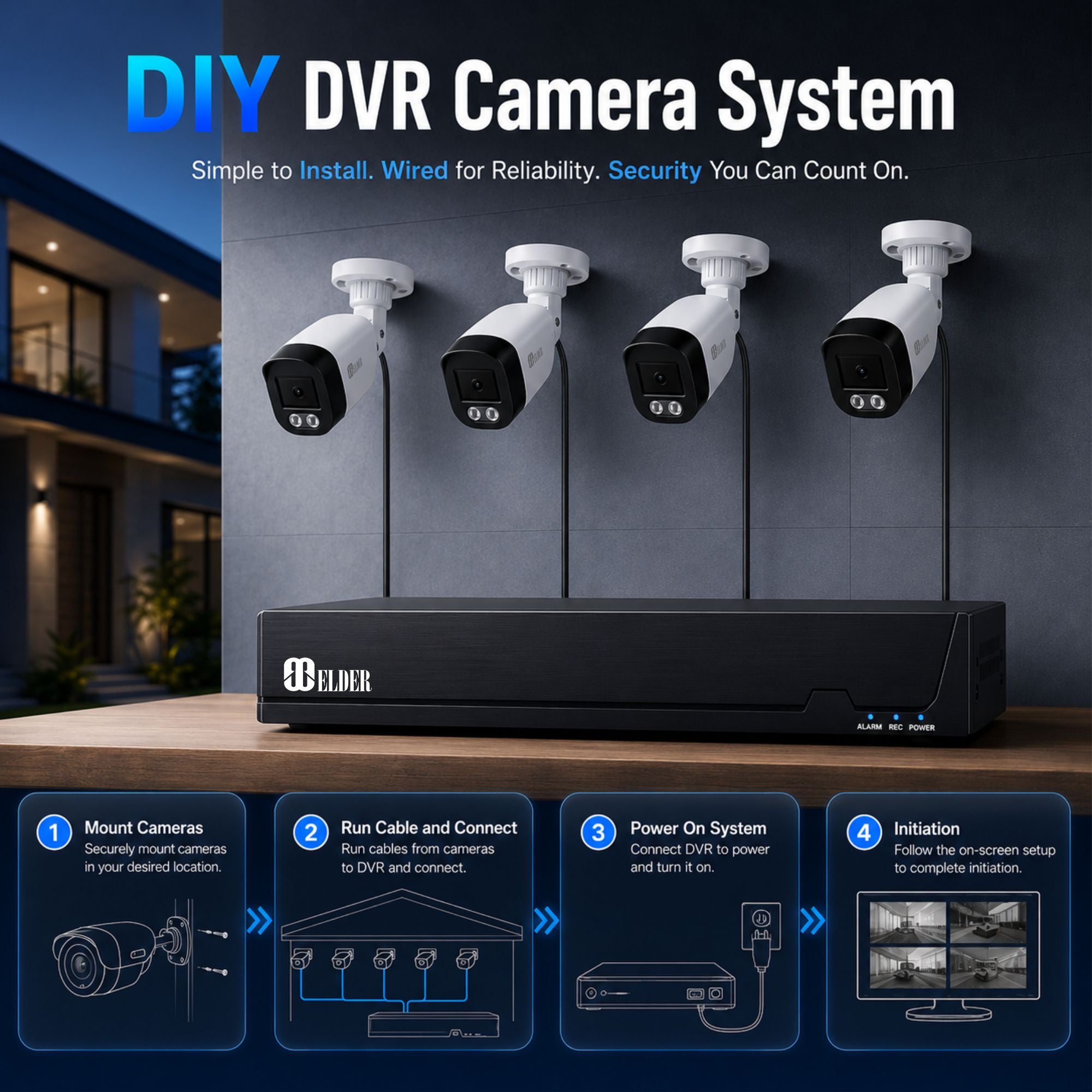 DIY DVR Security Camera System with 4 Cameras and Hard Drive
