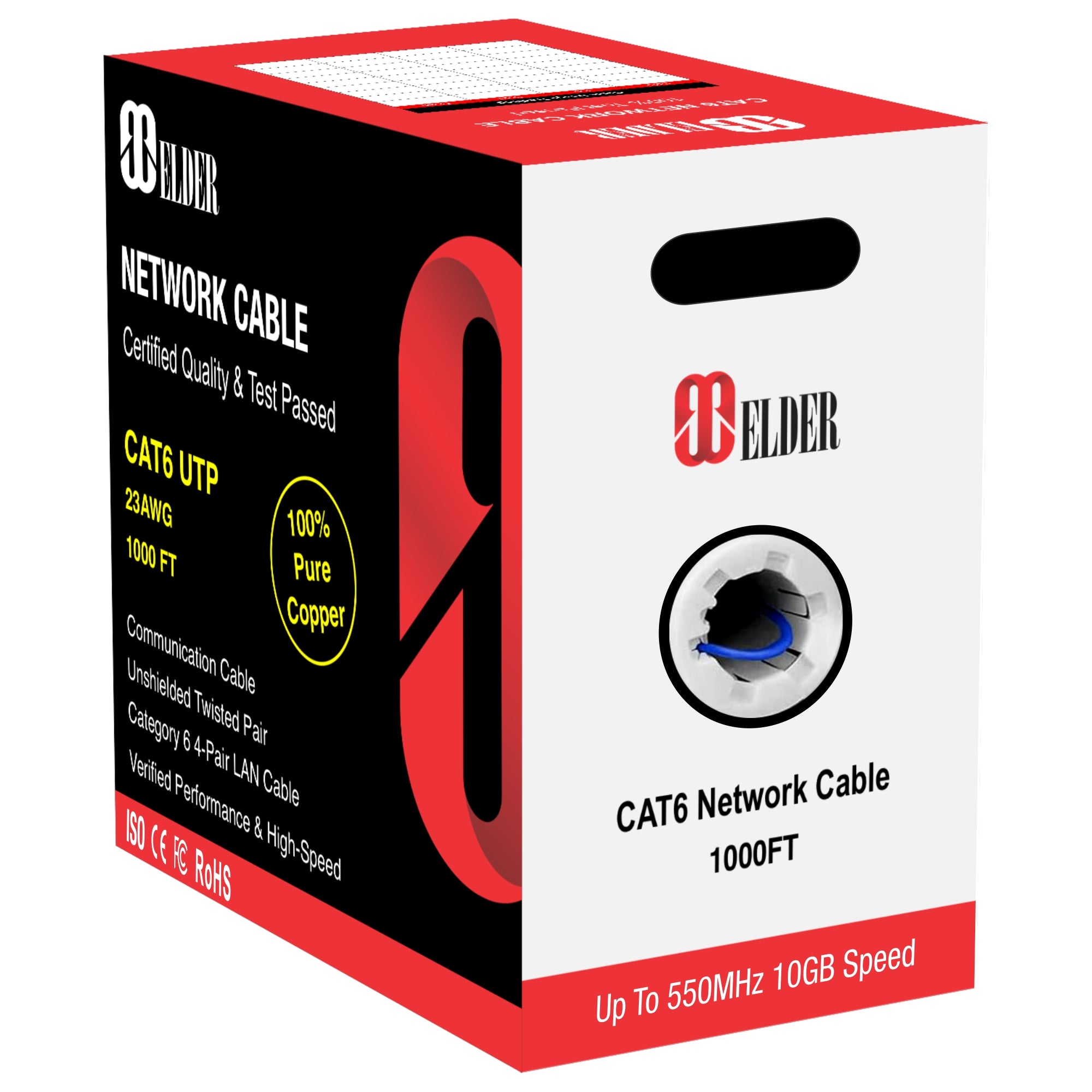 Elder Ethernet Cable Cat6 UTP 1000ft (305m), Certified Bare Copper High-Speed Network Cable Bulk LAN Internet Wire, Category 6 Cable Communication Cord, Blue - 1000 Feet - 305 Meter