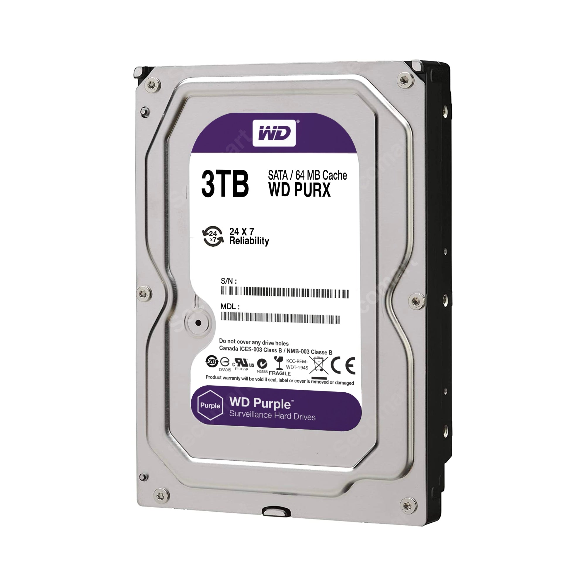WD Purple 3TB Hard Drive Surveillance Internal HDD OEM Western Digital, 3.5  Inch SATA 64MB Cache