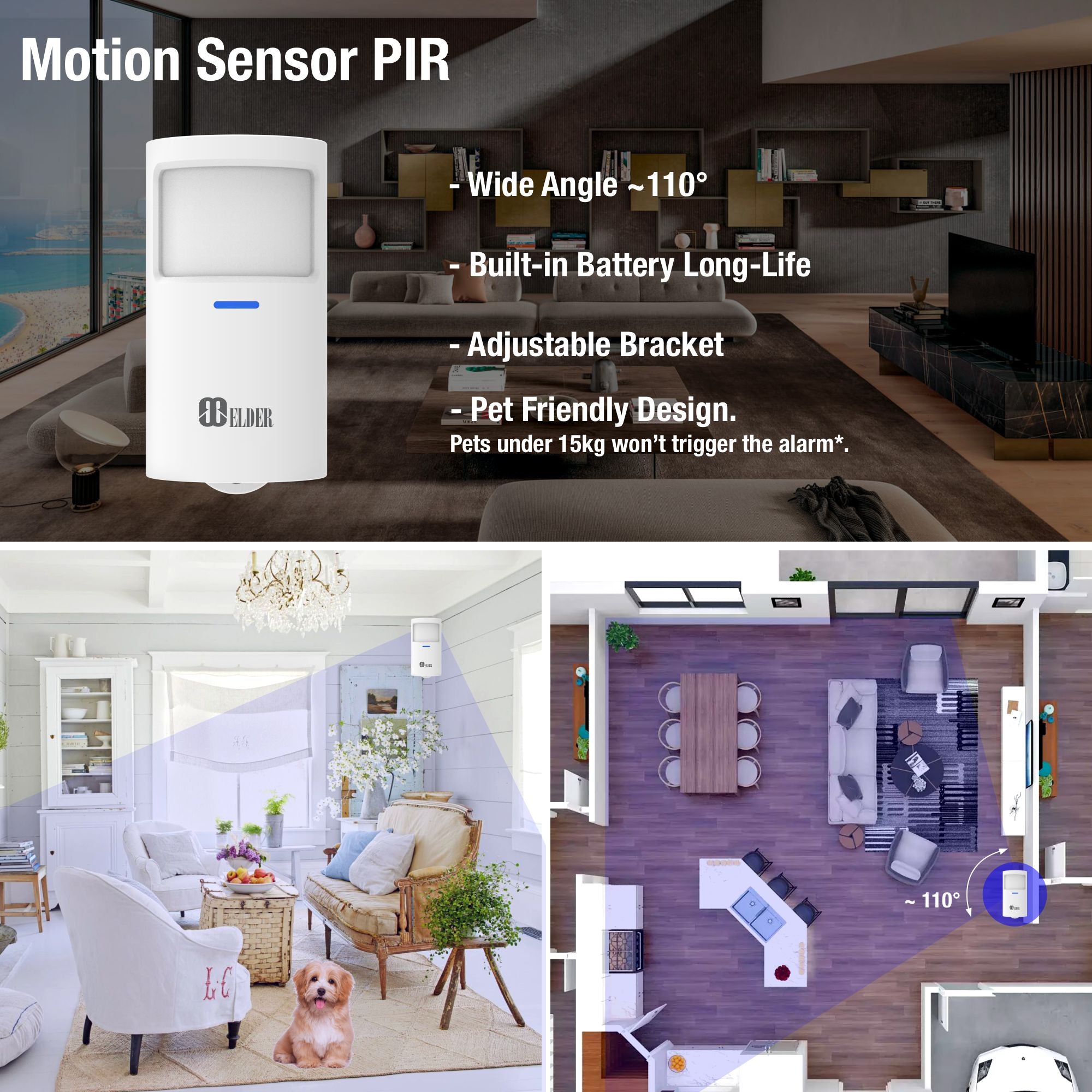 Motion Sensor for Alarm System Security Wireless PIR Motion Detector Security System