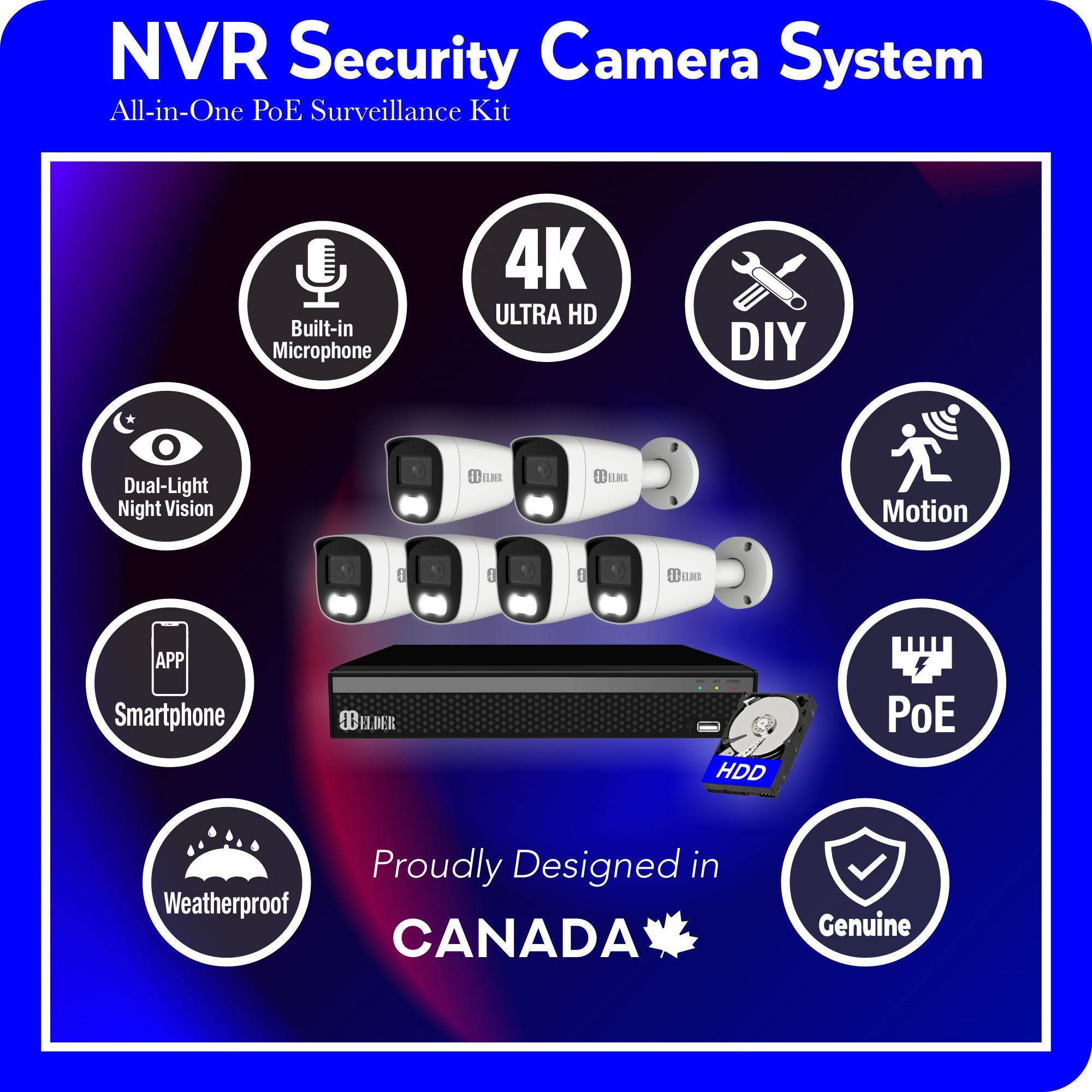 NVR Security Camera System PoE 8MP 4K Surveillance CCTV