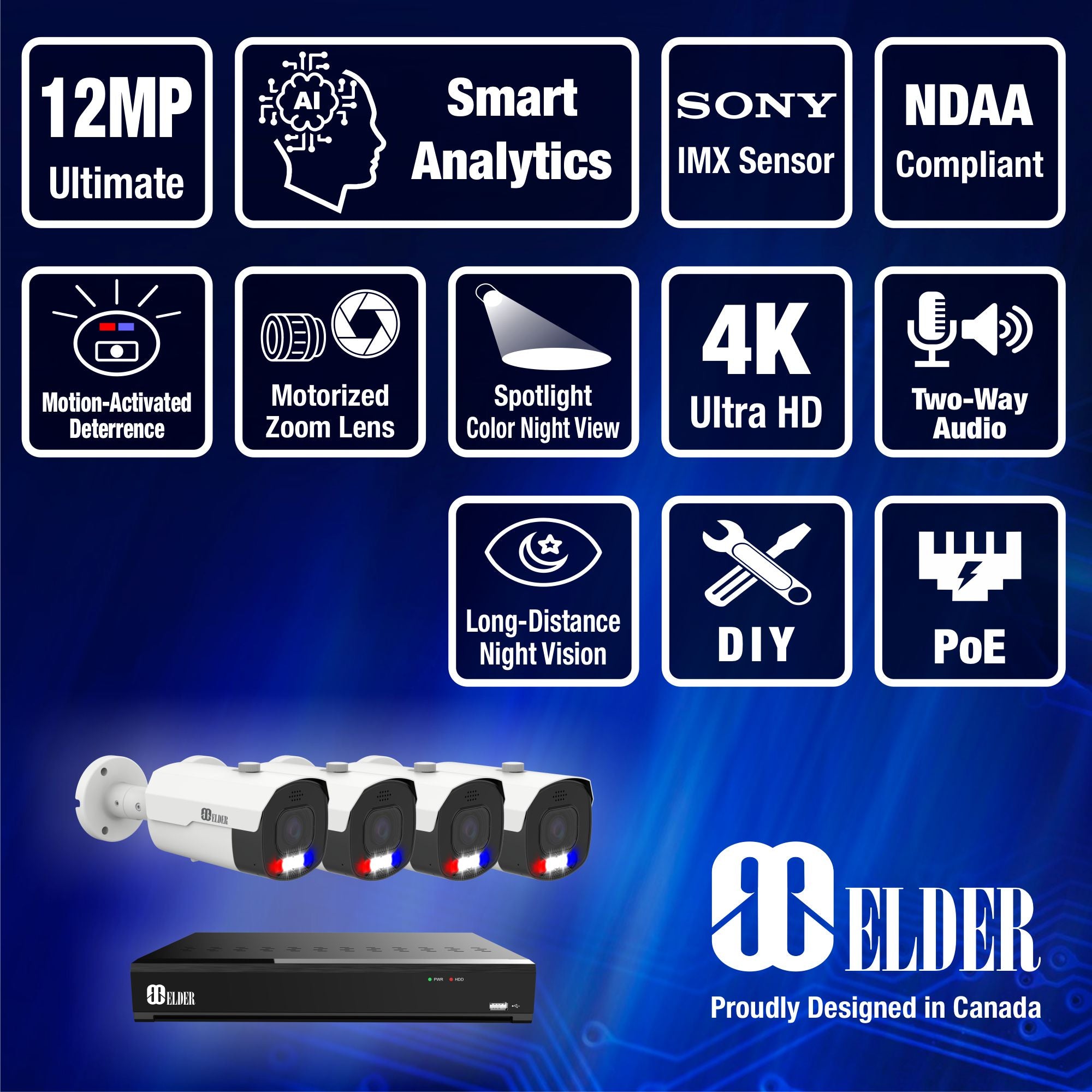 NVR Security Camera System Motorized Color Night Vision from Elder Nocturnal Surveillance Camera System Series