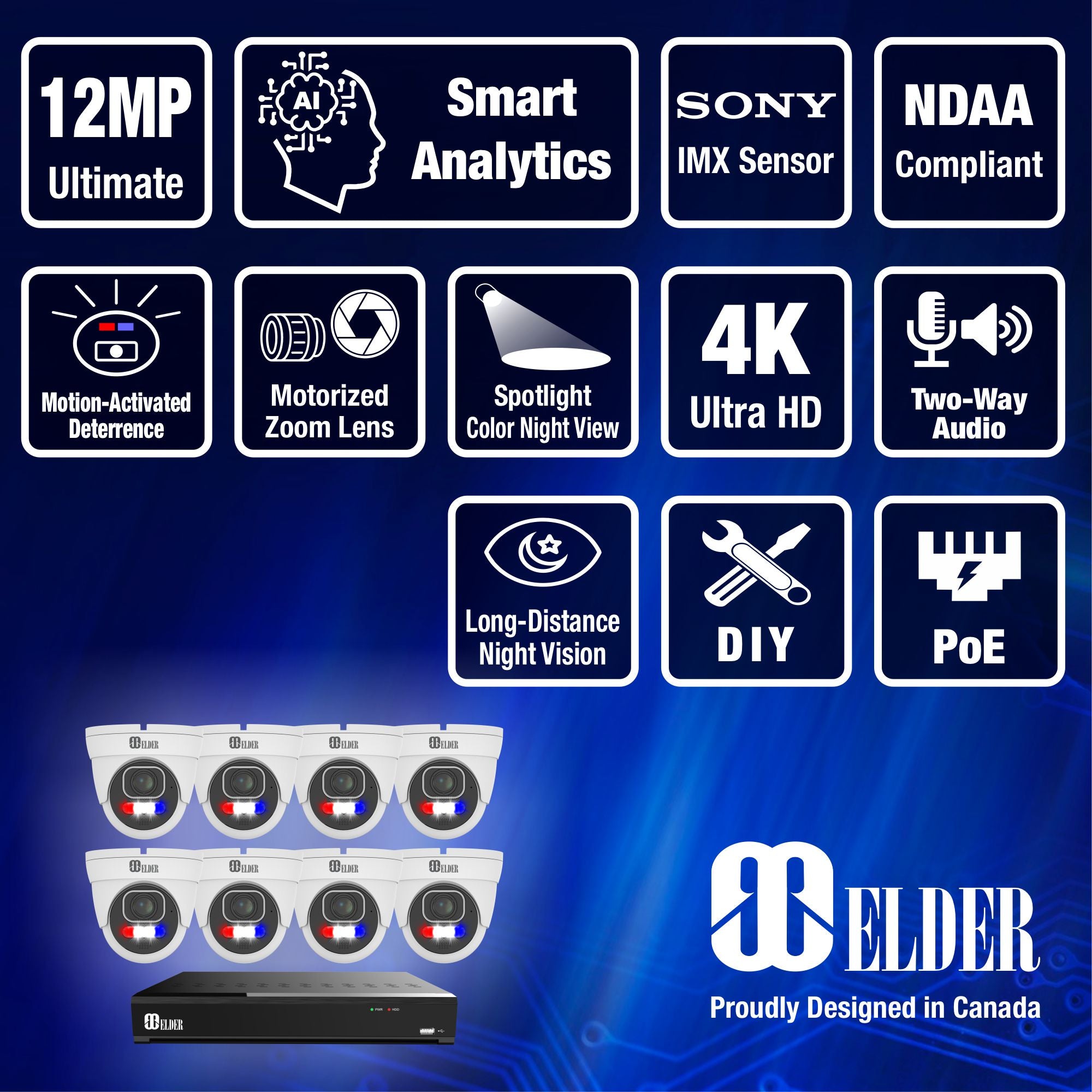 NVR Security Camera System Motorized Color Night Vision from Elder Nocturnal Surveillance Camera System Series