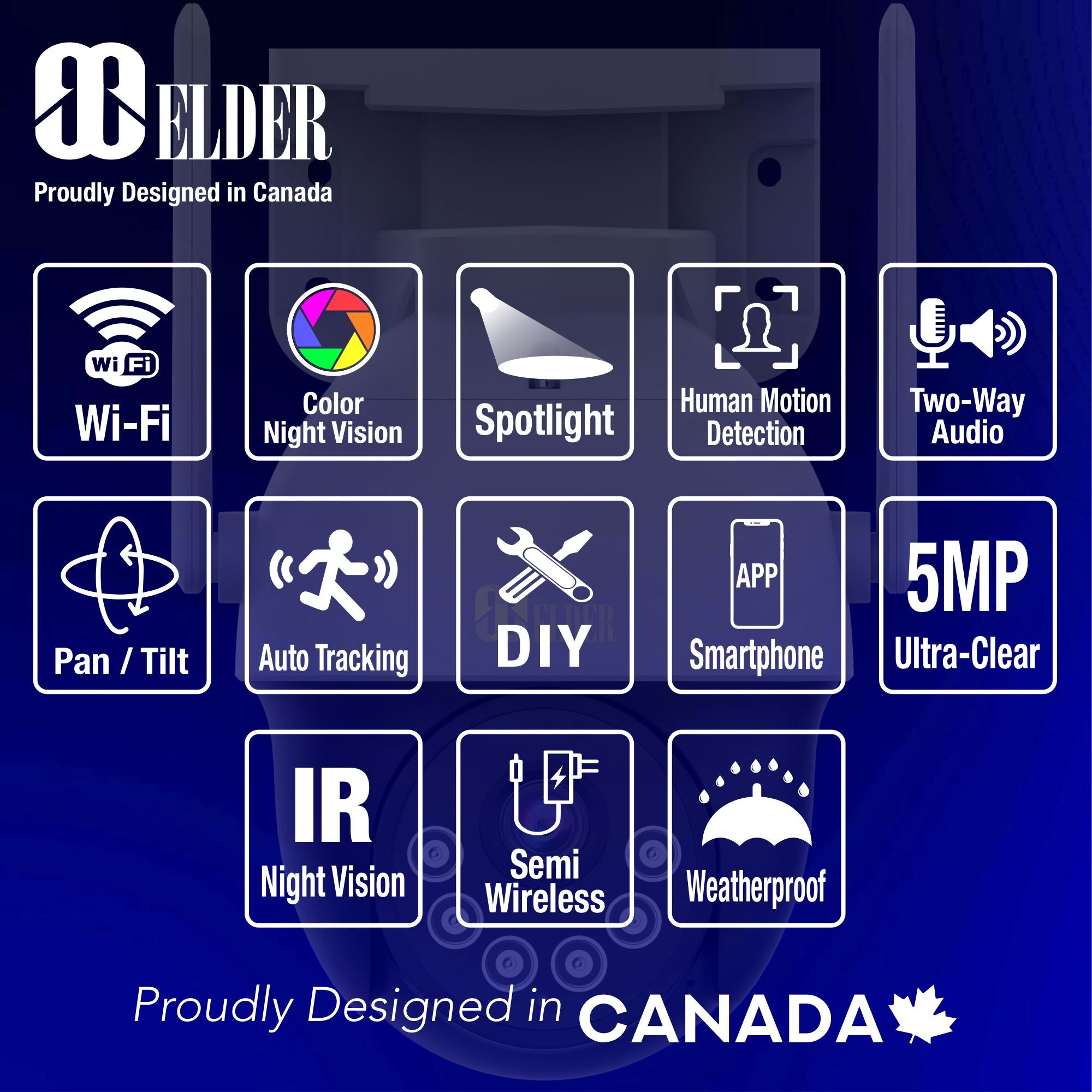 Elder WiFi PTZ Security Camera System, 4K NVR 16CH & Semi Wireless 5MP Cameras Outdoor Color Night Vision, Person Detection Smart Home Surveillance CCTV DIY