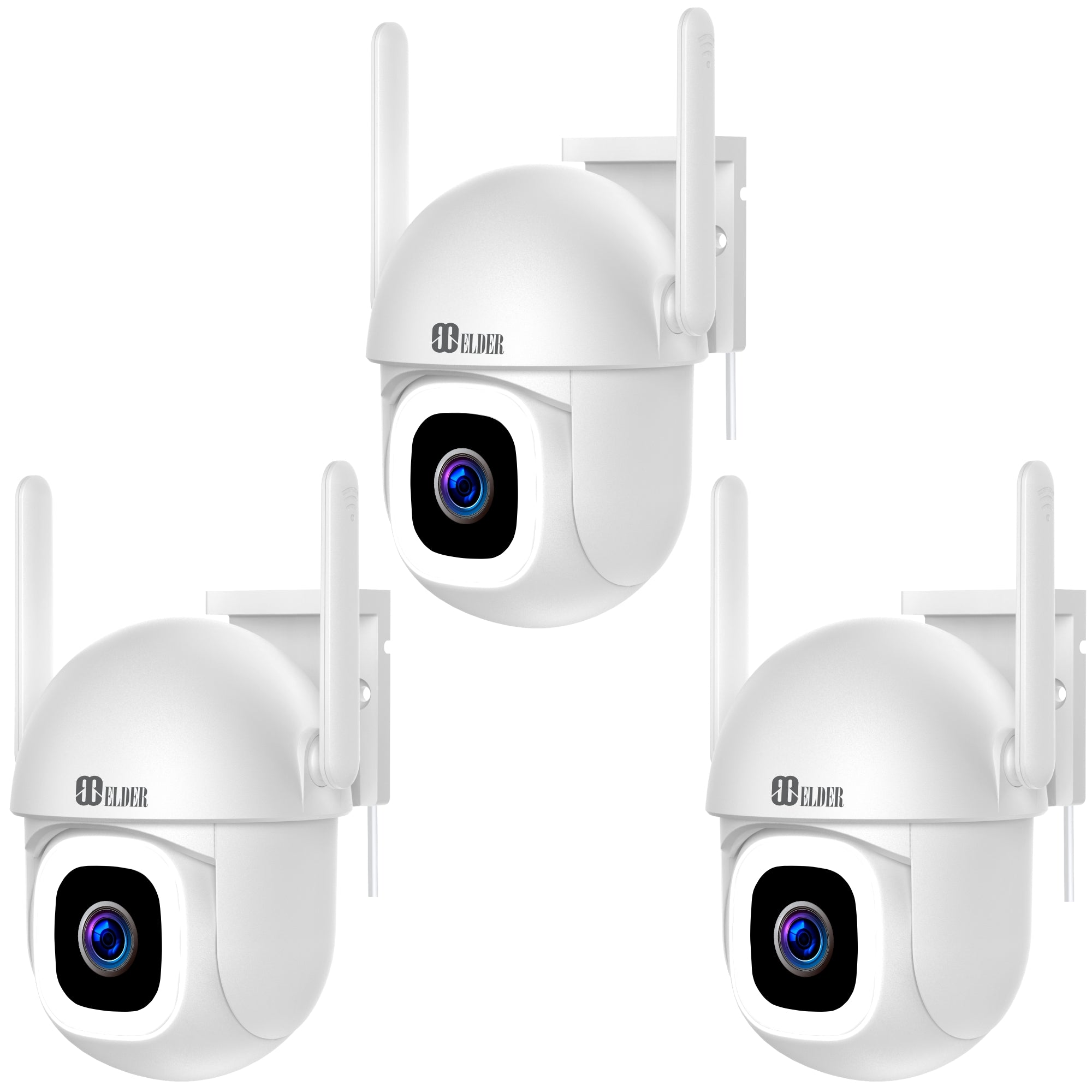 Elder WiFi Security Camera 2K+ Outdoor x3 Pack PTZ 64GB Semi Wireless,