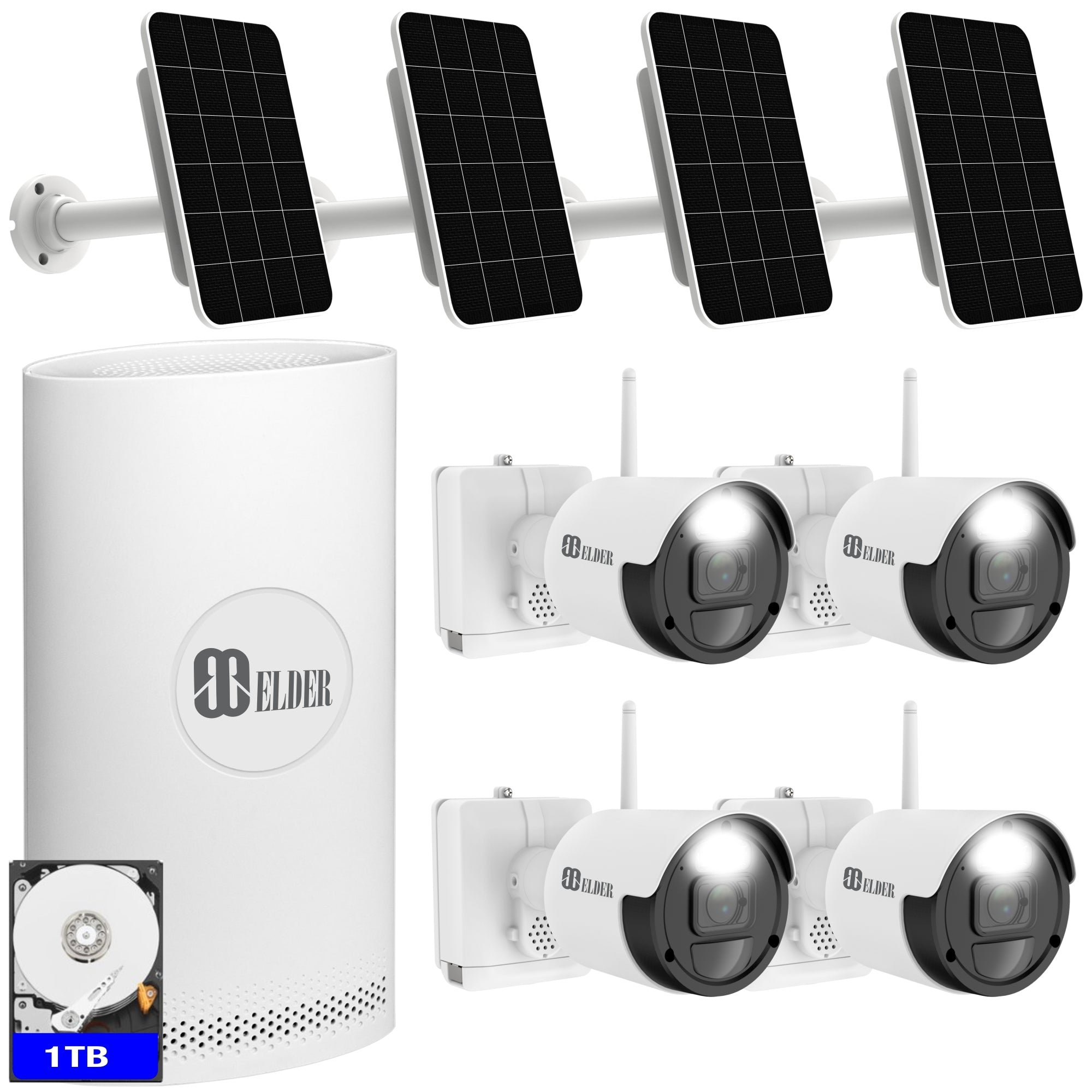 Wireless Security Camera System 2K Wire-Free Solar Panel, 8Ch NVR 4-Ca