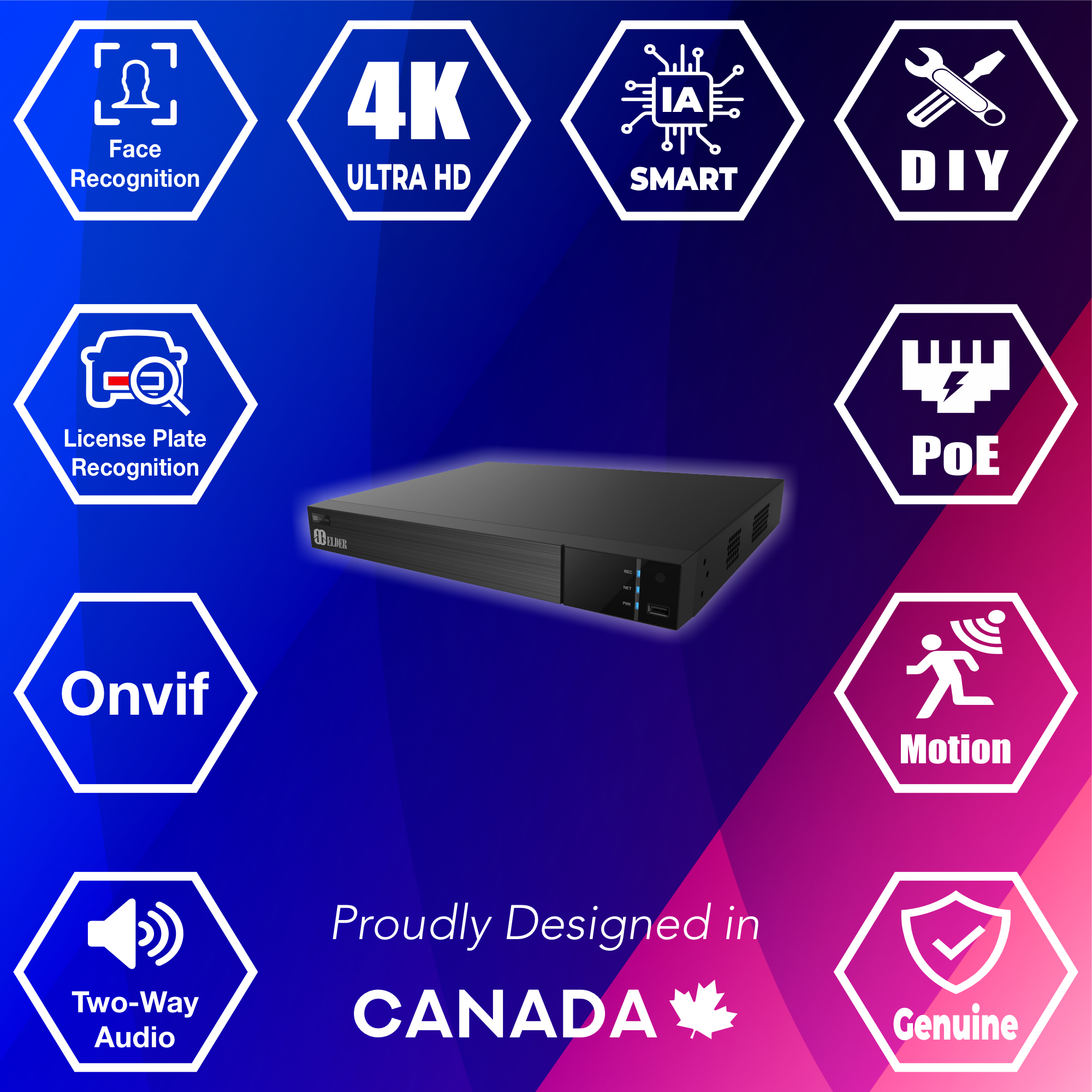 Enregistreur vidéo réseau 4K PoE 16 canaux jusqu'à 8 Mpx, fonctions intelligentes, reconnaissance faciale et de plaque d'immatriculation LPR, audio bidirectionnel et Onvif, surveillance NVR série Ultimate-I