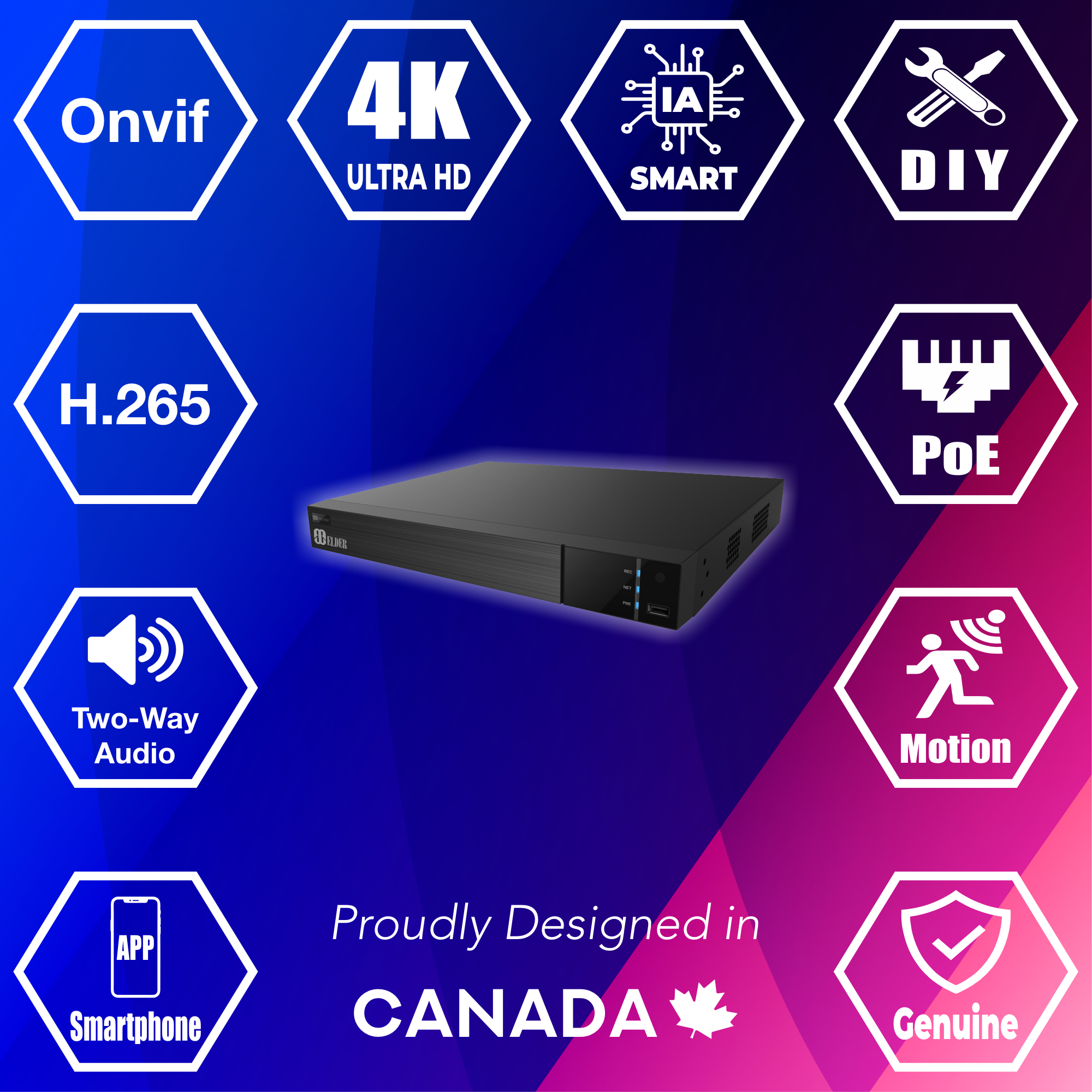 Enregistreur vidéo réseau 4K PoE 8 canaux jusqu'à 8 MP, fonctions intelligentes, audio bidirectionnel et Onvif, surveillance NVR série Ultimate-I