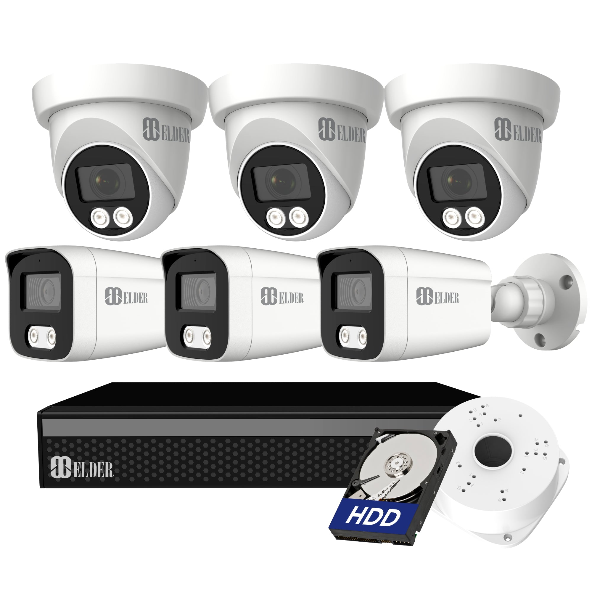 4K Security Camera System Color Night Vision Spotlight, DVR Surveillance Kit Outdoor Wired DIY, Listen-in Audio, 6-Camera Dome & Bullet