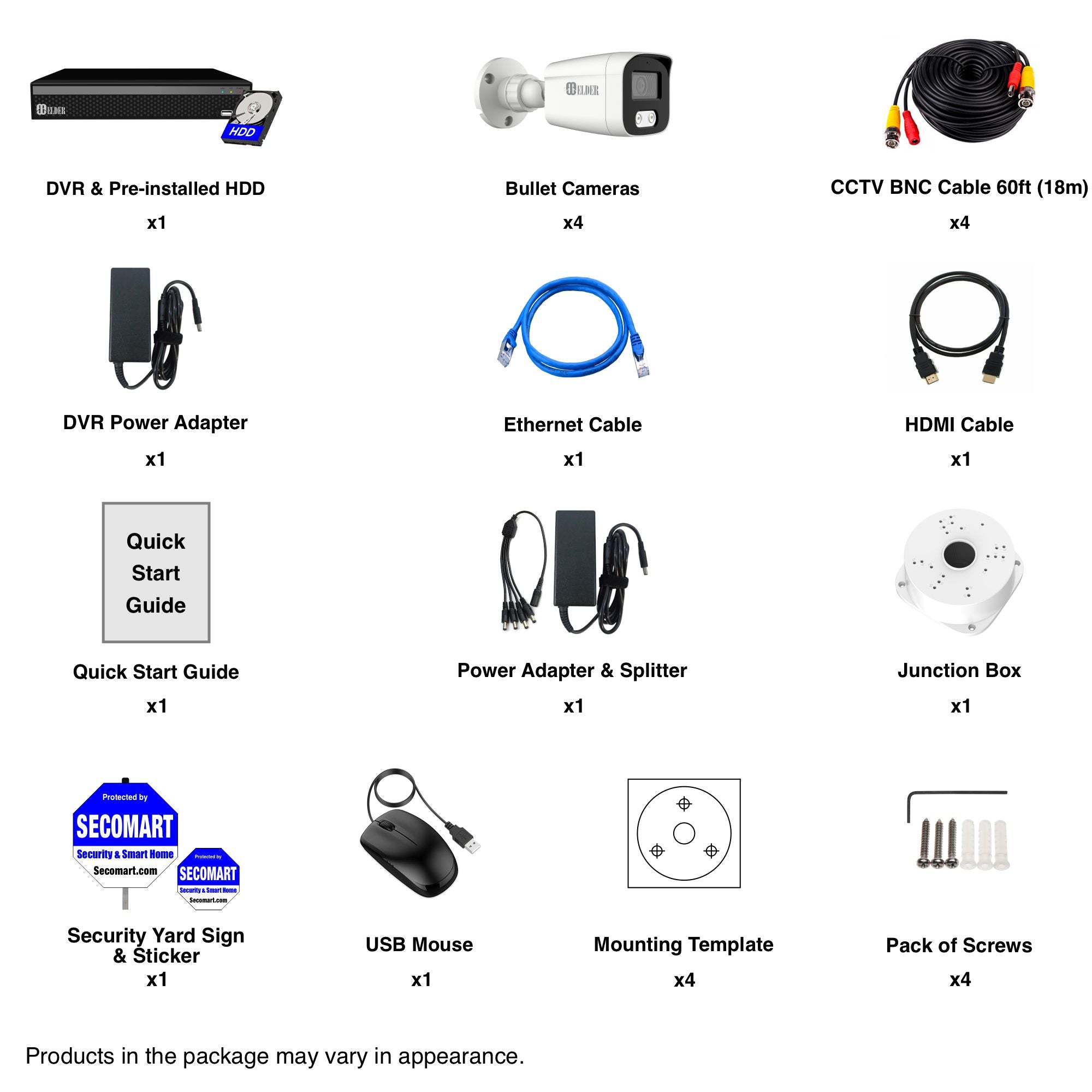 4K Security Camera System Color Night Vision Spotlight, DVR Surveillance Kit Outdoor Wired DIY, Listen-in Audio, 4-Camera Bullet