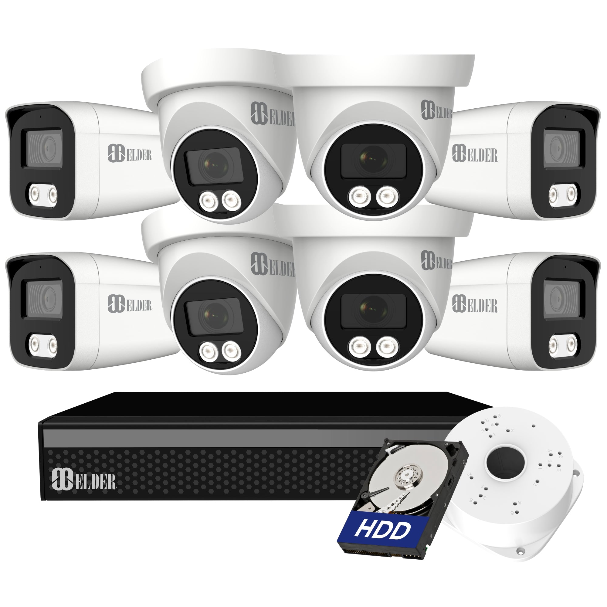 4K Security Camera System Color Night Vision Spotlight, DVR Surveillance Kit Outdoor Wired DIY, Listen-in Audio, 8-Camera Dome & Bullet