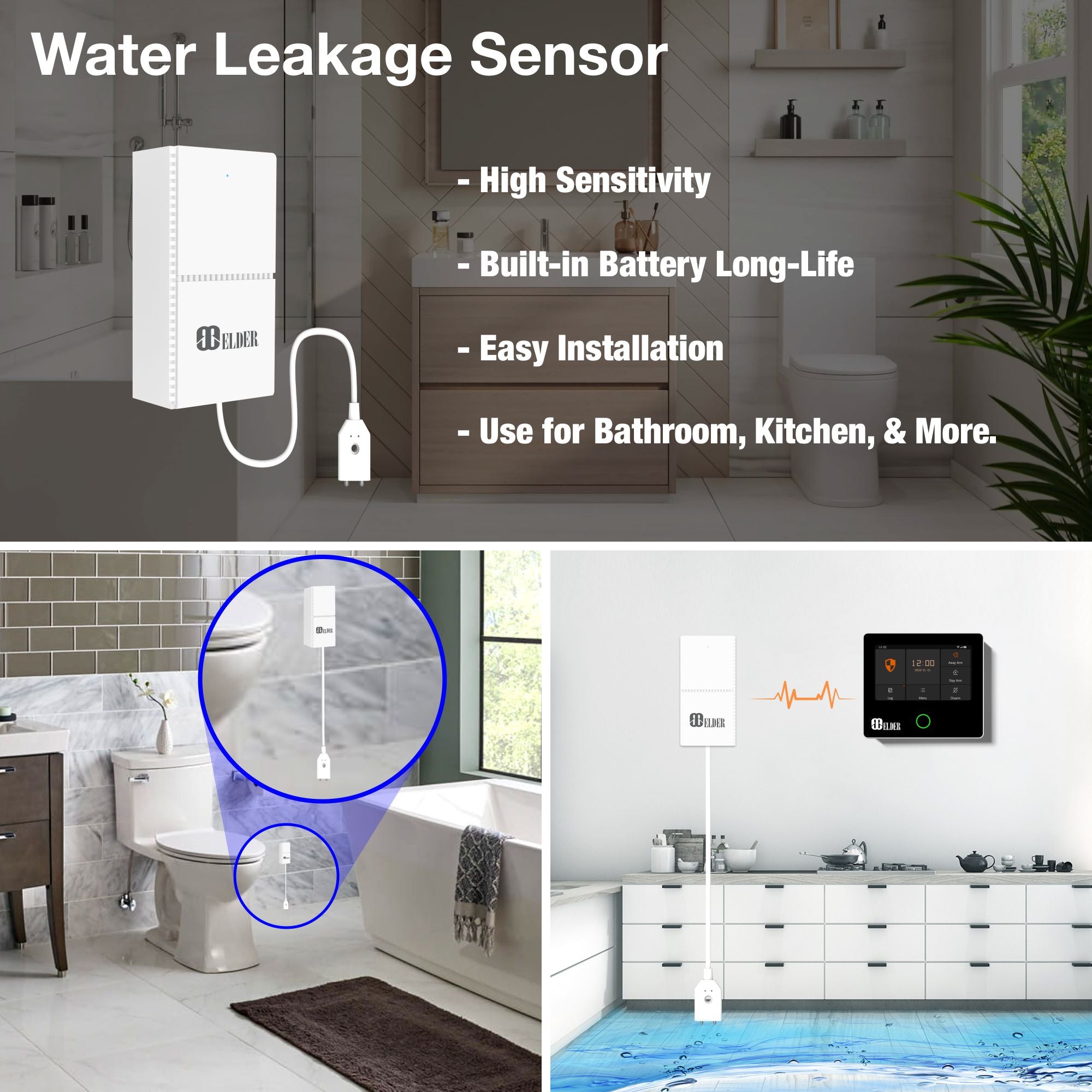 Wireless Water Leak Sensor Detector for Security Alarm System