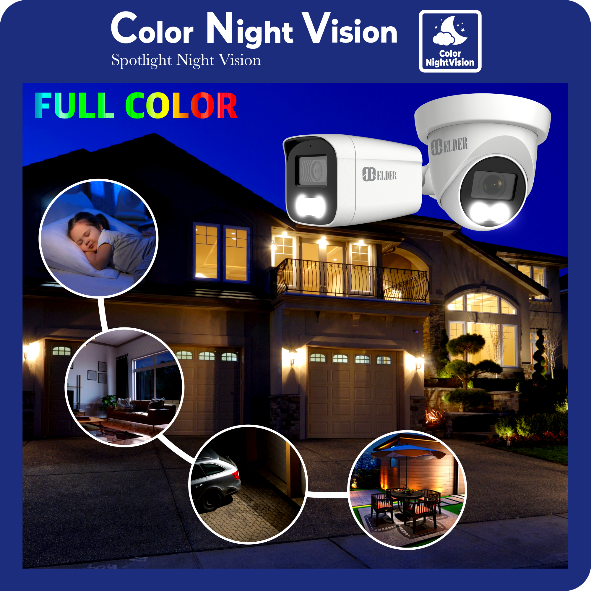 4K Security Camera System Color Night Vision Spotlight, DVR Surveillance Kit Outdoor Wired DIY, Listen-in Audio, 8-Camera Dome & Bullet