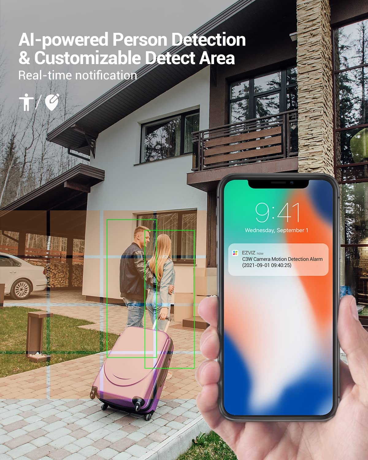 Ezviz Wireless Security Camera Outdoor 2K WiFi Battery 2pcs, Wire-Free Smart Home AI Human Detection & DIY Kit, Spotlight Defense Color Night Vision & Two-Way Audio