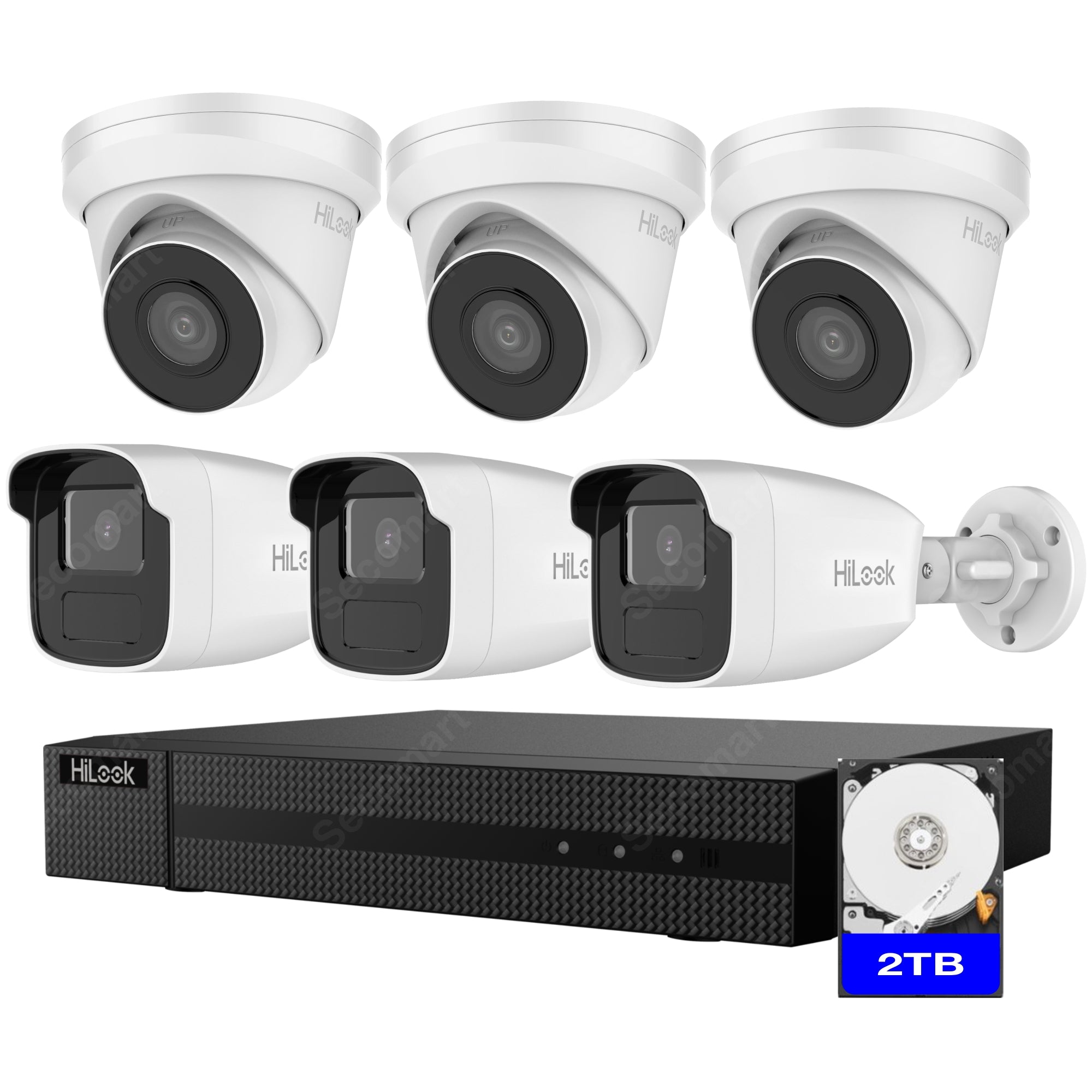 Hilook 4K Security Camera System, 6-Camera PoE NVR Surveillance Kit Outdoor 2TB DIY Wired Turret & Bullet, Hilook by Hikvision