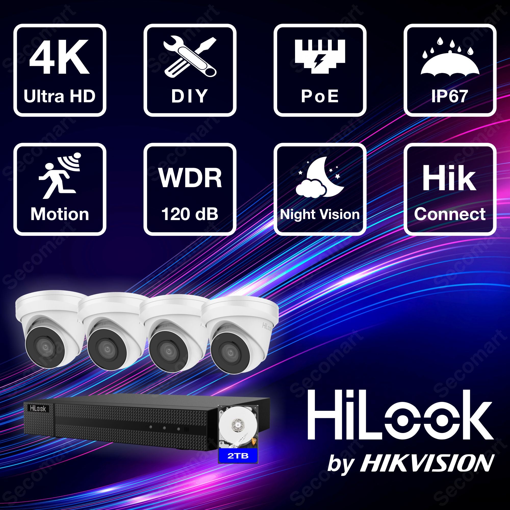 Hilook 4K Security Camera System, 4-Camera PoE NVR Surveillance Kit Outdoor 2TB DIY Wired Turret, Hilook by Hikvision