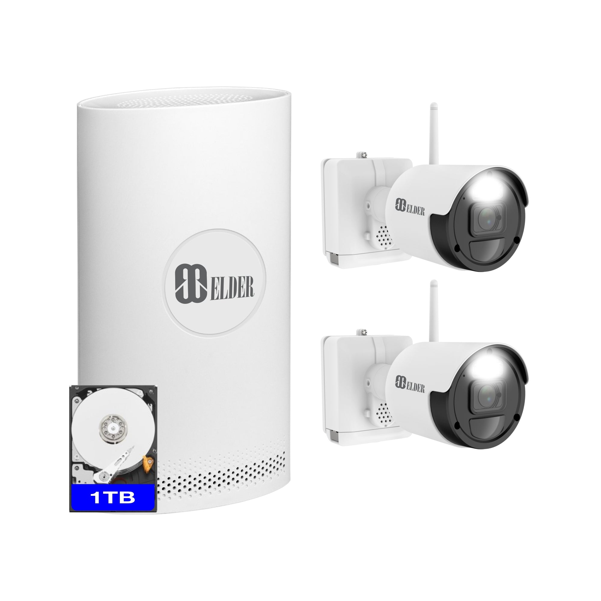 Système de caméra de sécurité sans fil 2K, 8 canaux, NVR, 2 caméras, batterie, surveillance Wi-Fi, extérieur, 1 To, maison, projecteur, dissuasion, communication bidirectionnelle et détection de personnes