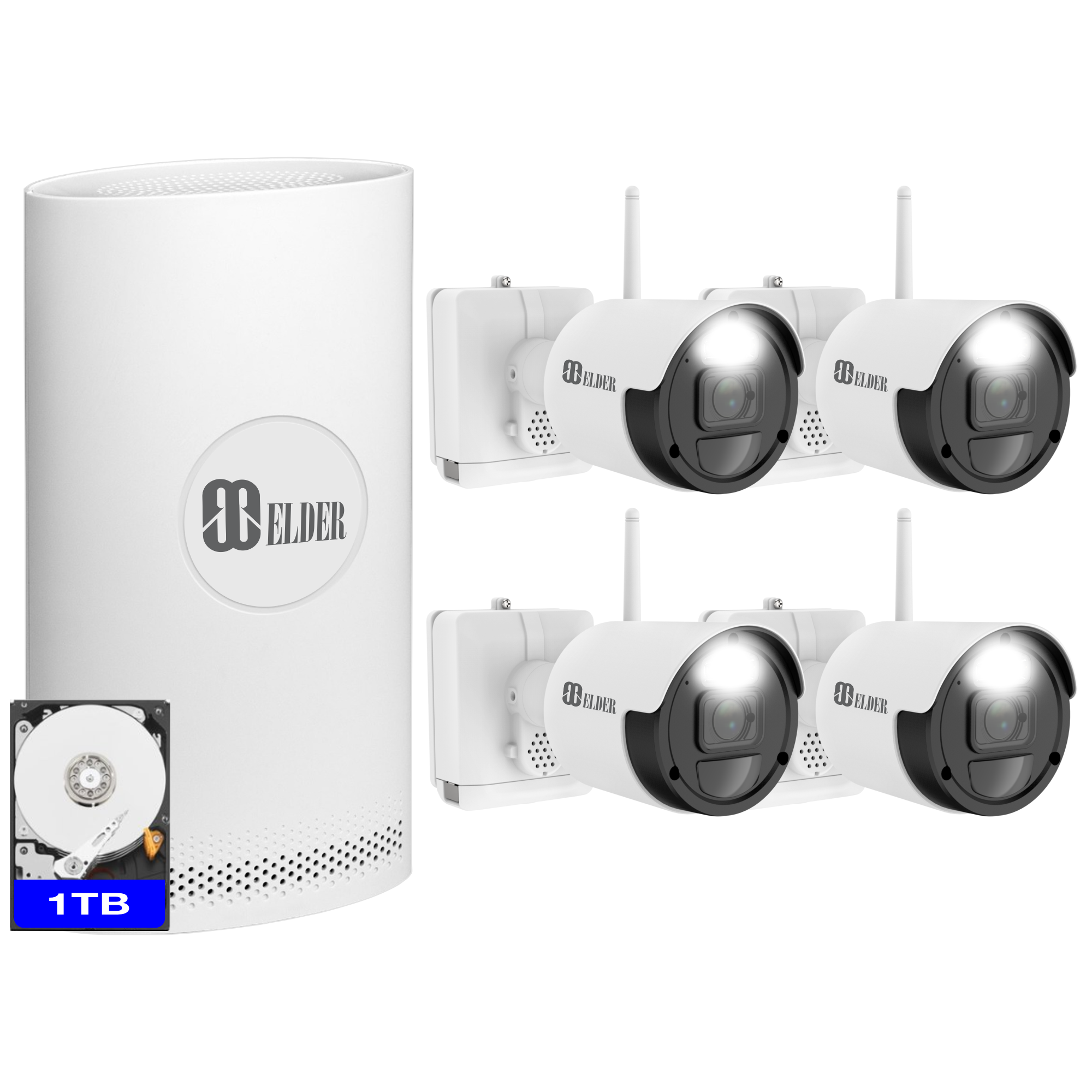 Elder Wireless Security Camera System 1TB Wire-Free, 8Ch NVR 4-Camera