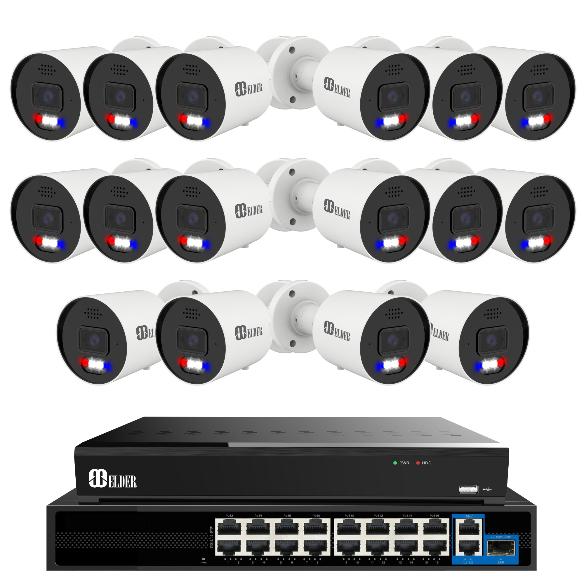12MP Security Camera System Outdoor Wired with 32-Channel PoE NVR and 16 Cameras AI Powered Bullet Surveillance 4K+