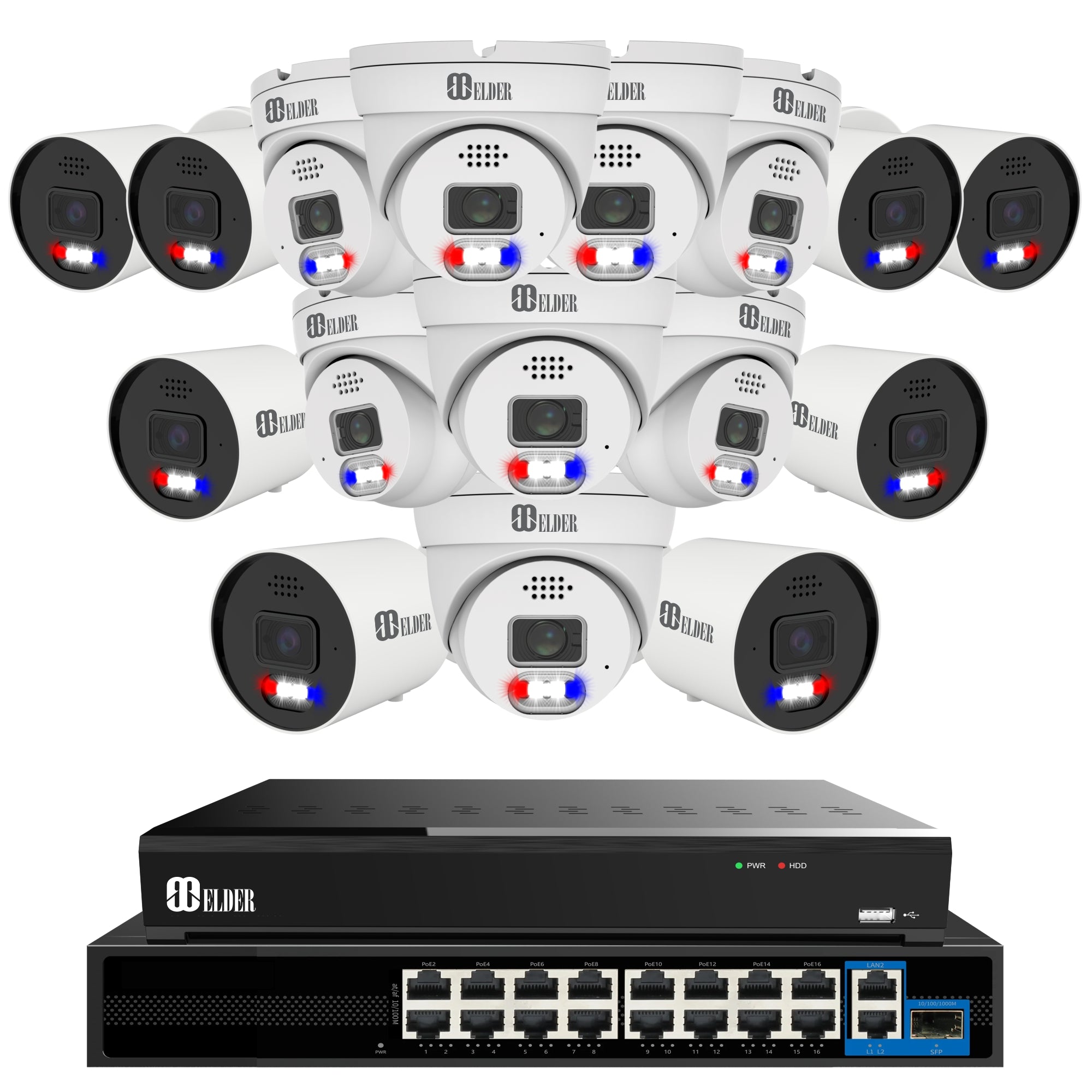 12MP Security Camera System Outdoor Wired with 32-Channel PoE NVR and 16 Cameras AI Powered Surveillance 4K+