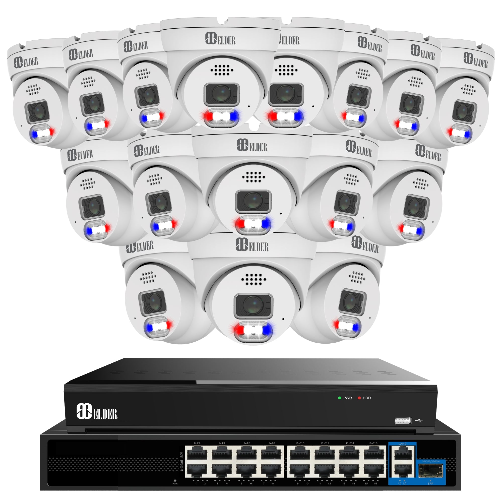 Elder AI 12MP Security Camera System NVR 32Ch PoE, 4K+ Cameras Ultra-S