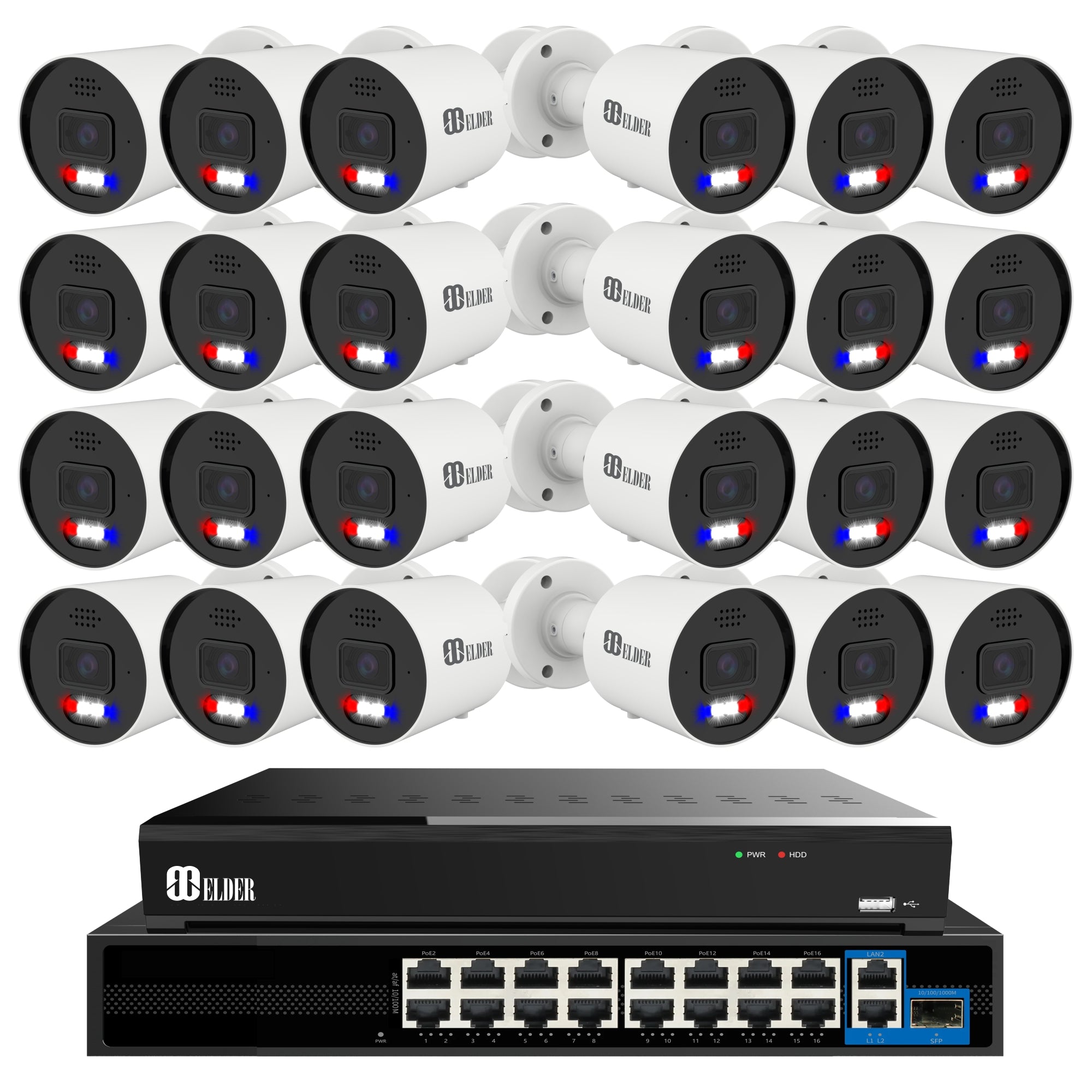 12MP Security Camera System Outdoor Wired with 32-Channel PoE NVR and 24 Cameras AI Powered Bullet Surveillance 4K+