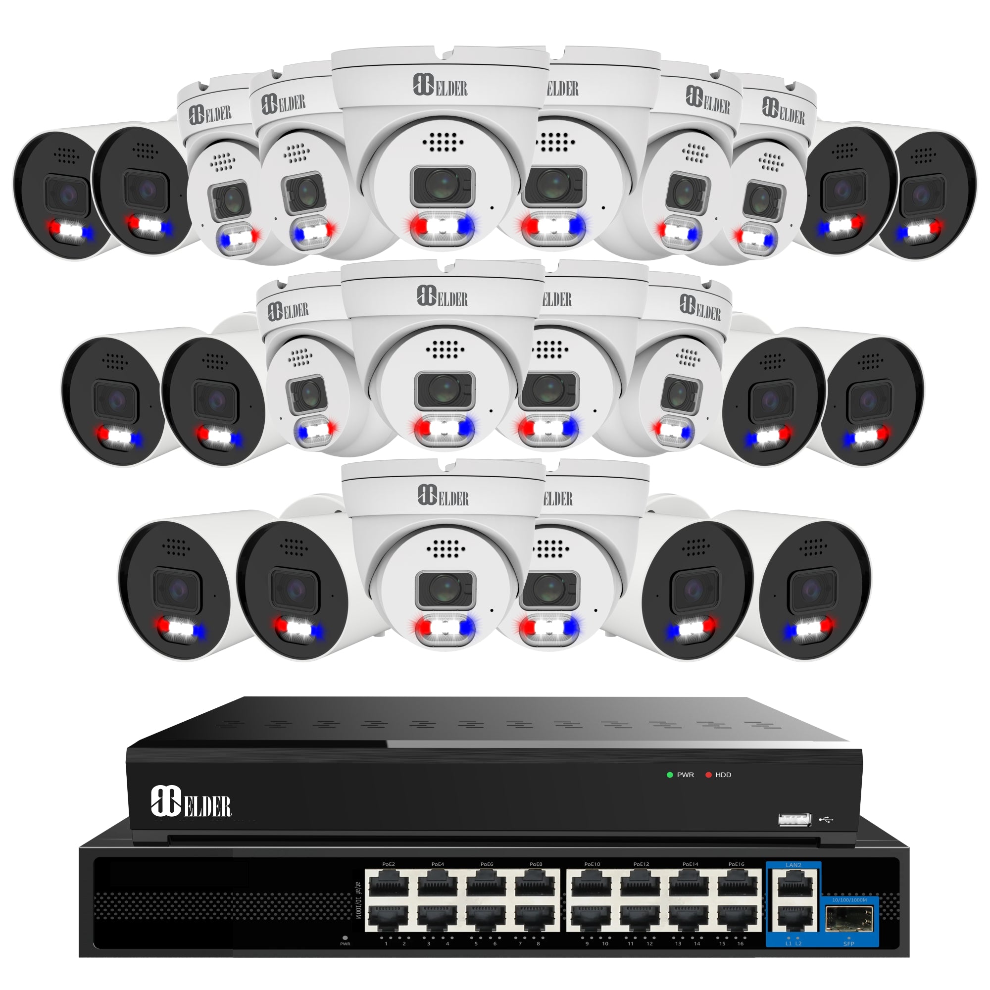 12MP Security Camera System Outdoor Wired with 32-Channel PoE NVR and 24 Cameras AI Powered Surveillance 4K+