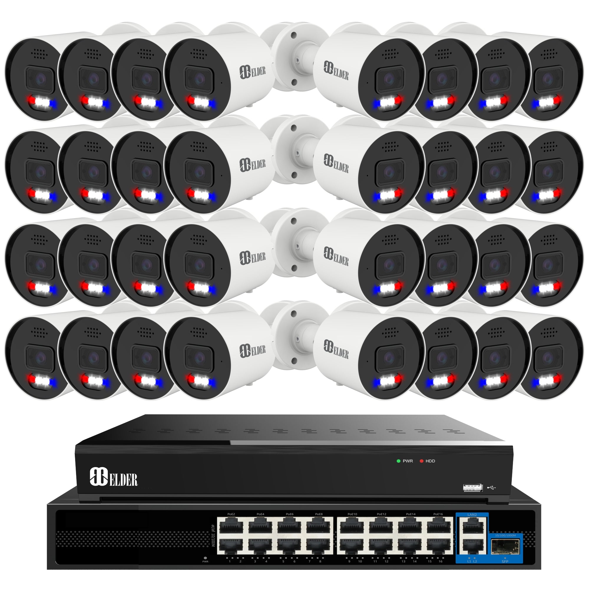 12MP Security Camera System Outdoor Wired with 32-Channel PoE NVR and 32 Cameras AI Powered Bullet Surveillance 4K+
