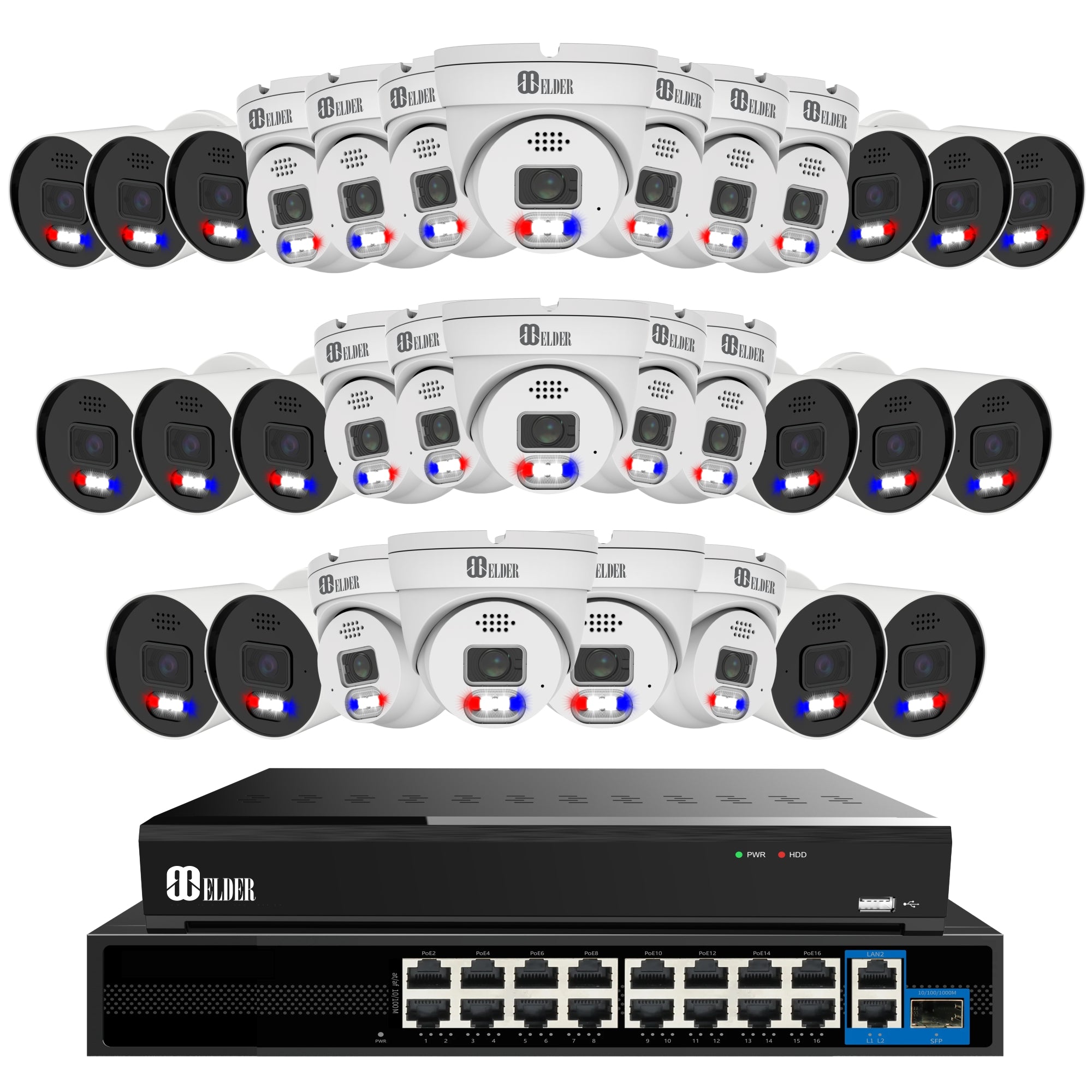 12MP Security Camera System Outdoor Wired with 32-Channel PoE NVR and 32 Cameras AI Powered Surveillance 4K+