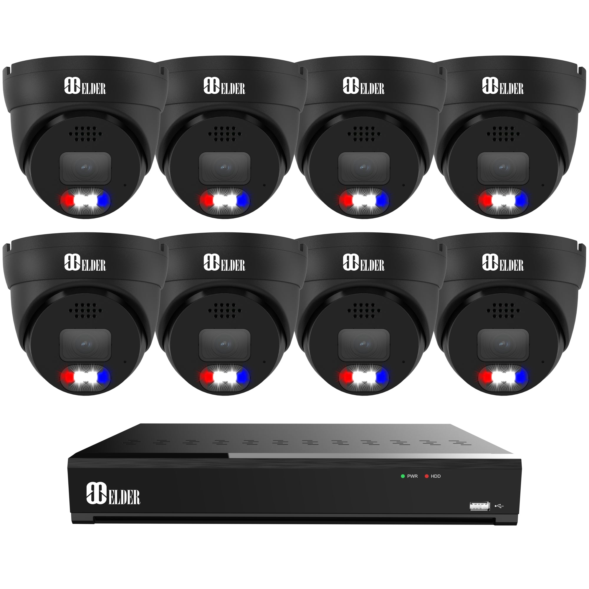 12MP Security Camera System 8-Camera with Red and Blue Deterrence from Nocturnal 4K+ Security Camera System Elder Series - Black