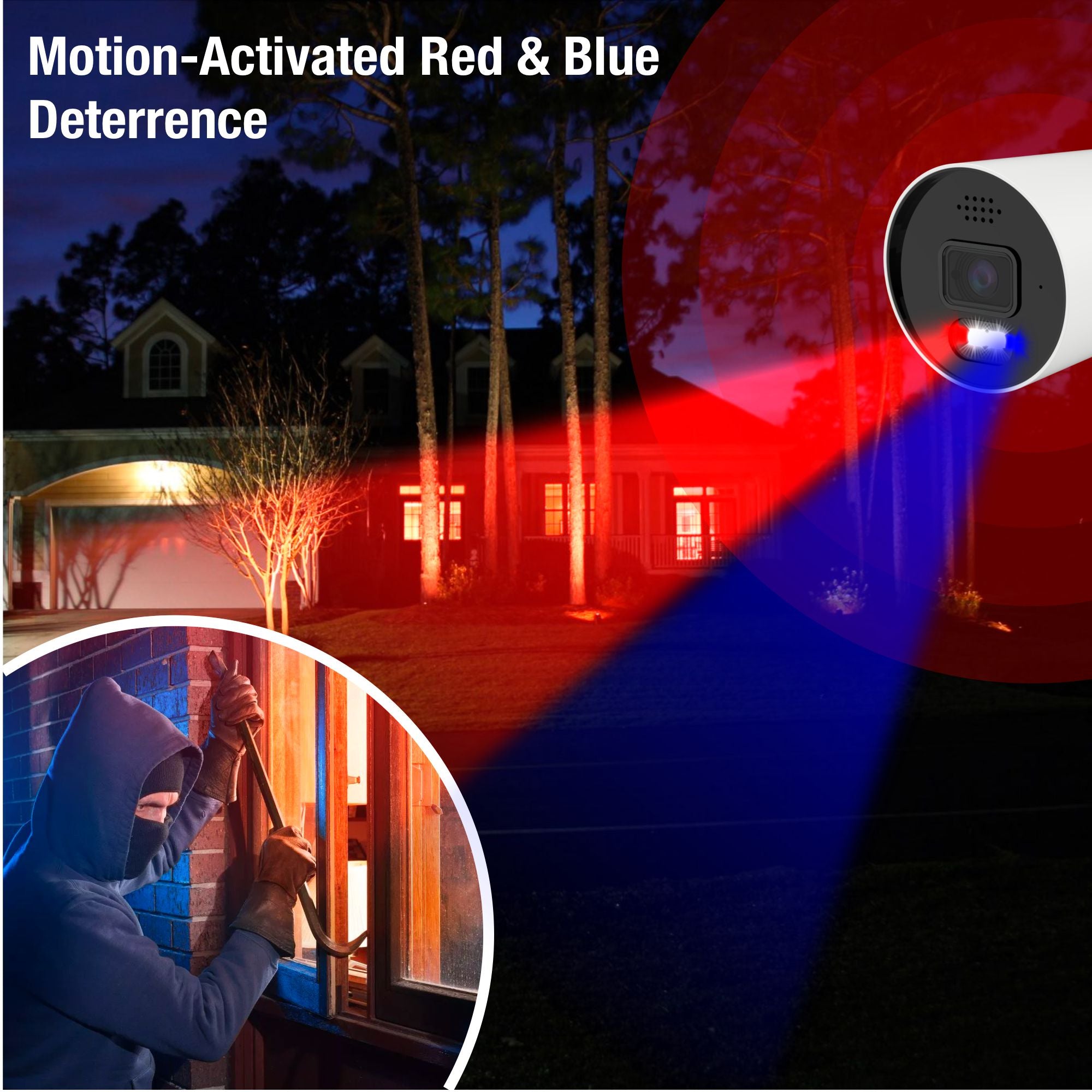 Security Camera with Red and Blue Deterrence