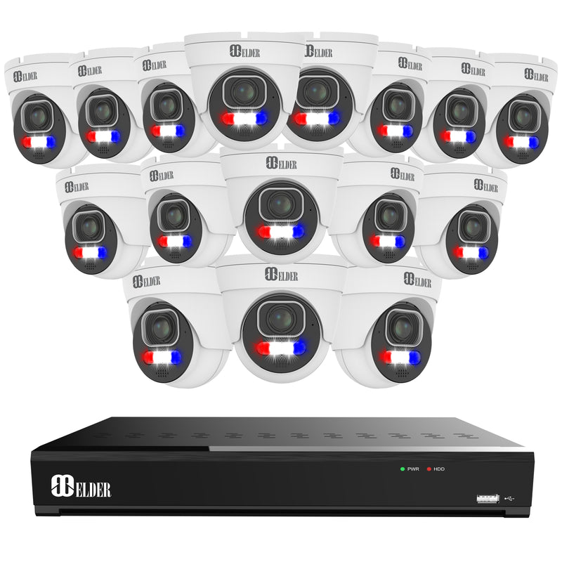 Elder AI Security Camera System 12MP NVR 16Ch PoE, 16-Camera Motorized 4K Dual-Light Outdoor 6TB, Sony Sensor & NDAA, Long-Range Night Vision, Full Color Dome Surveillance NocVU Series