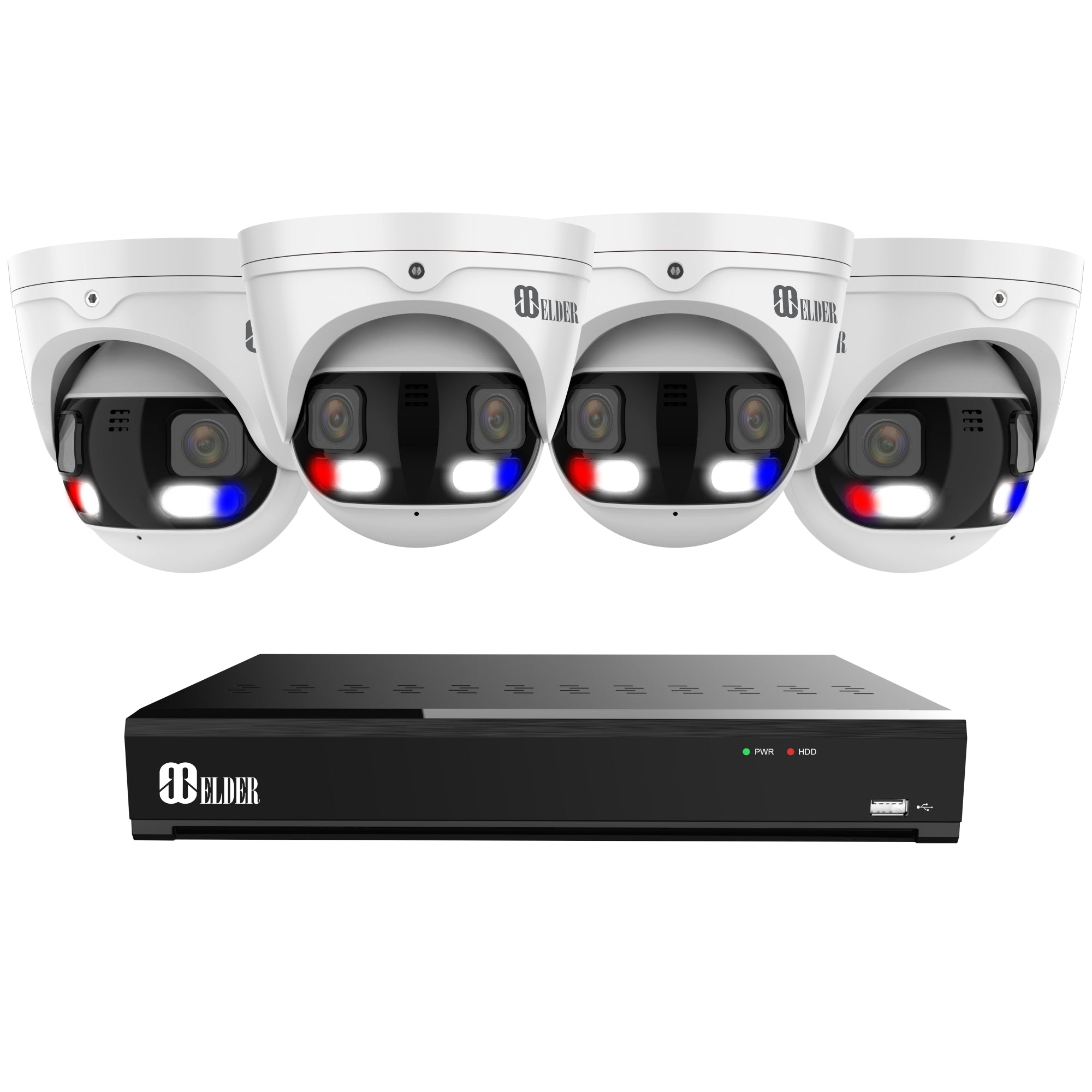 Elder AI Panoramic Security Camera System 4K 4-Camera, 8K Dual Lens Cameras Outdoor Dual-Light with 8Ch NVR PoE and Face & License Plate Detection