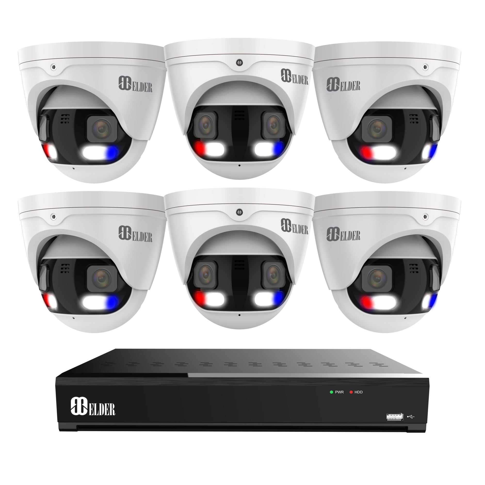 Elder AI Panoramic Security Camera System 4K 6-Camera, 8K Dual Lens Cameras Outdoor Dual-Light with 8Ch NVR PoE and Face & License Plate Detection
