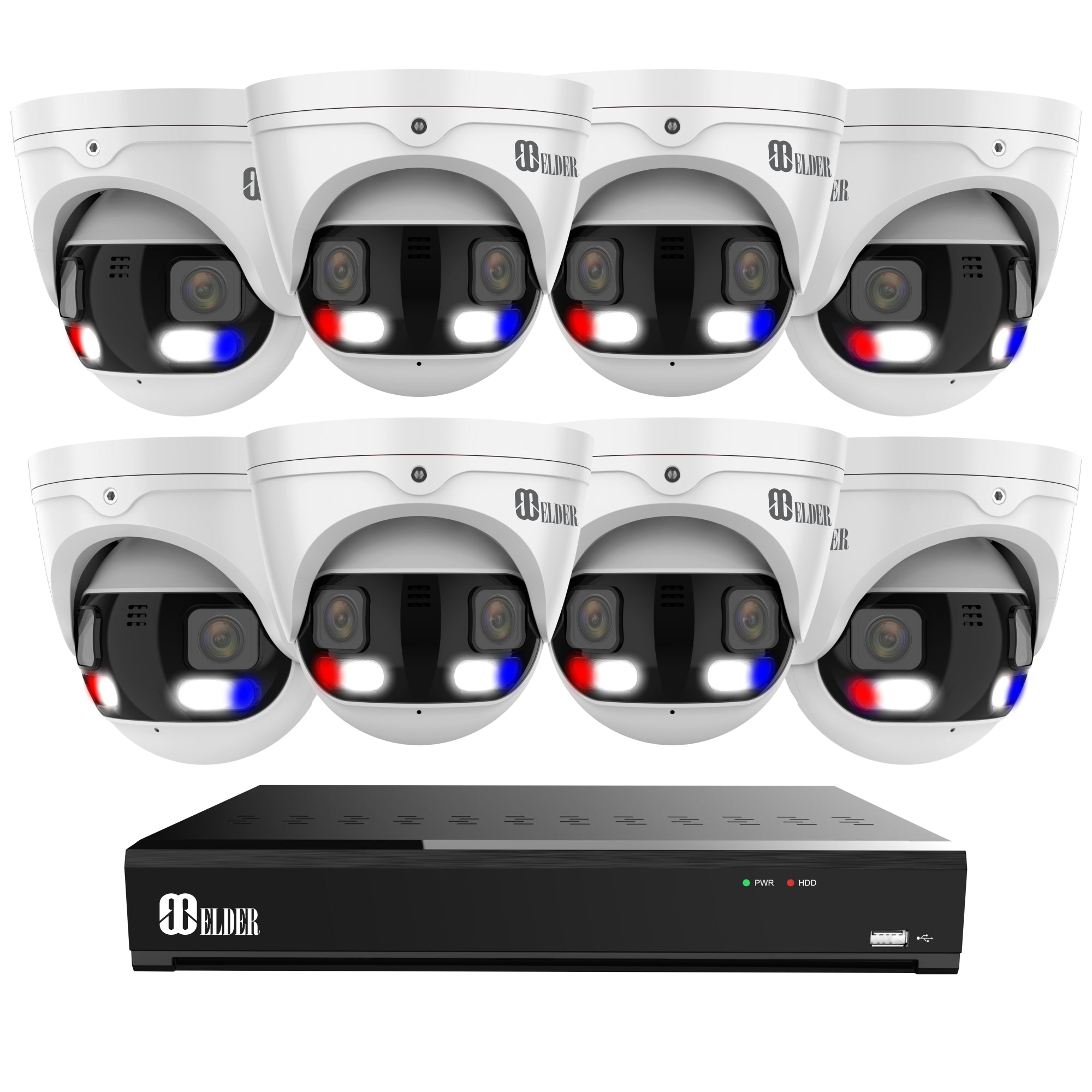 Elder AI Panoramic Security Camera System 4K 8-Camera, 8K Dual Lens Cameras Outdoor Dual-Light with 8Ch NVR PoE and Face & License Plate Detection