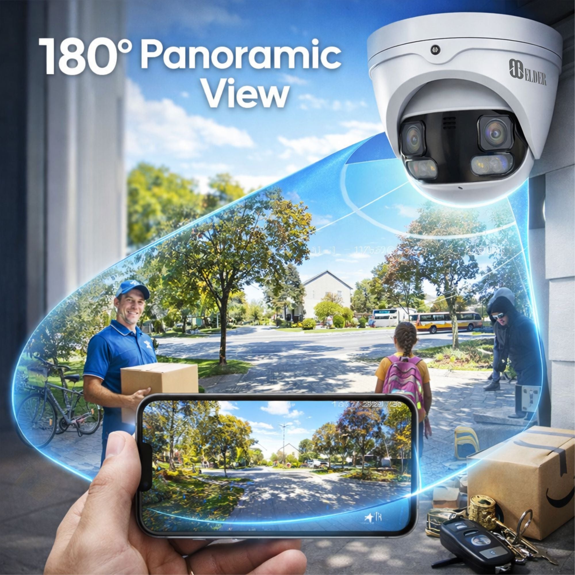 Panoramic 8K Security Camera System Dual Lens 16MP with 180 Degrees View