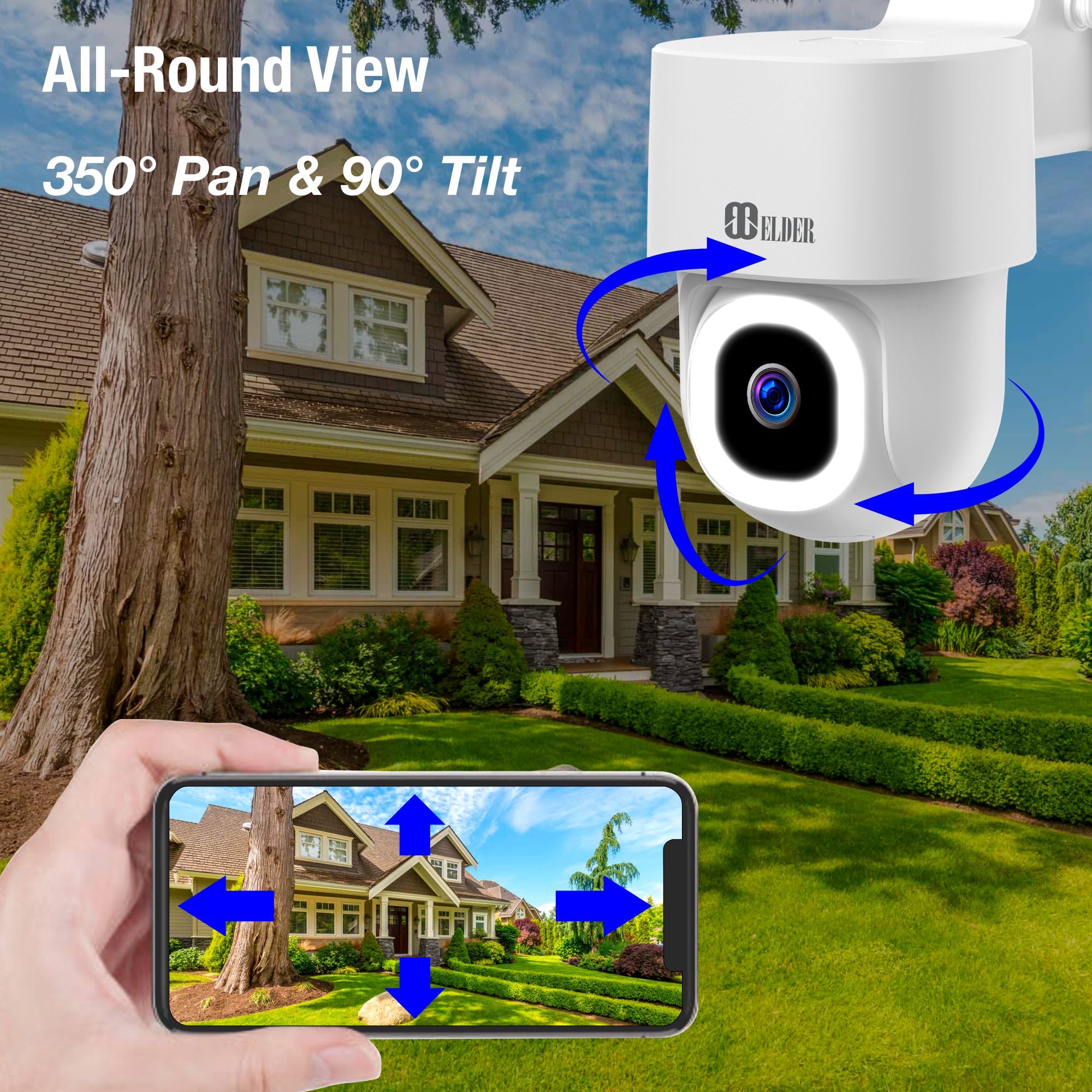 Elder 4K Security Camera PTZ WiFi Outdoor 64GB Semi Wireless, AI-Power